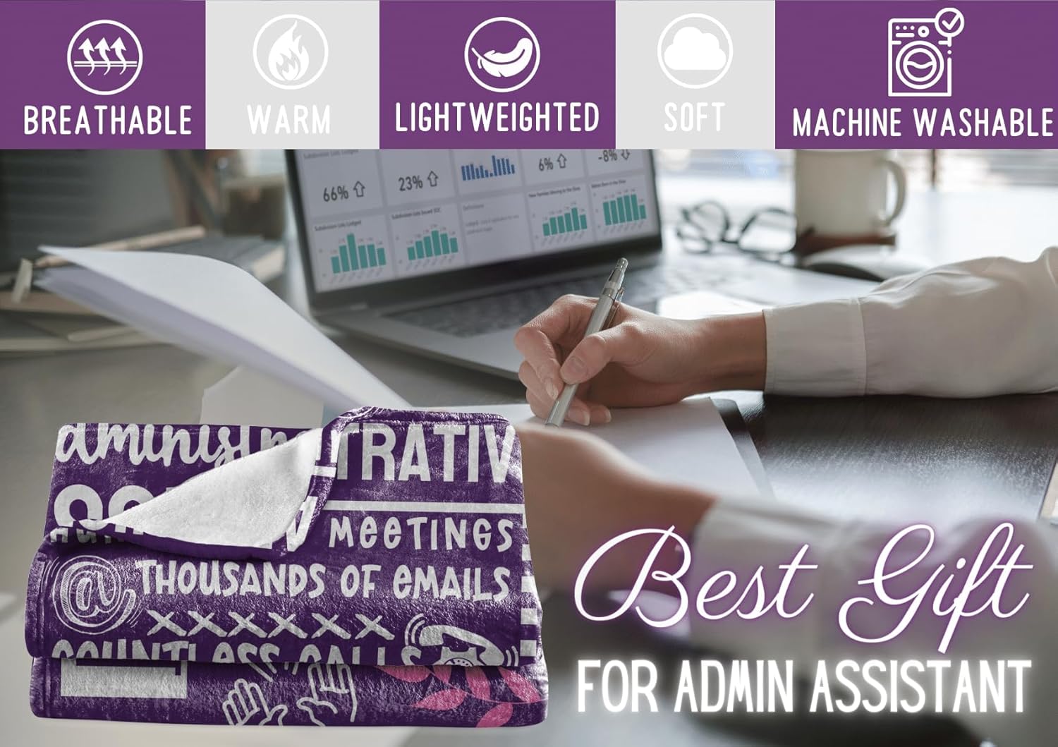InnoBeta Administrative Professional Day Gifts for Administrative Assistant, Bed Flannel Plush Blanket (50"x 65") for Women - Best Ever - Violet - Image 2