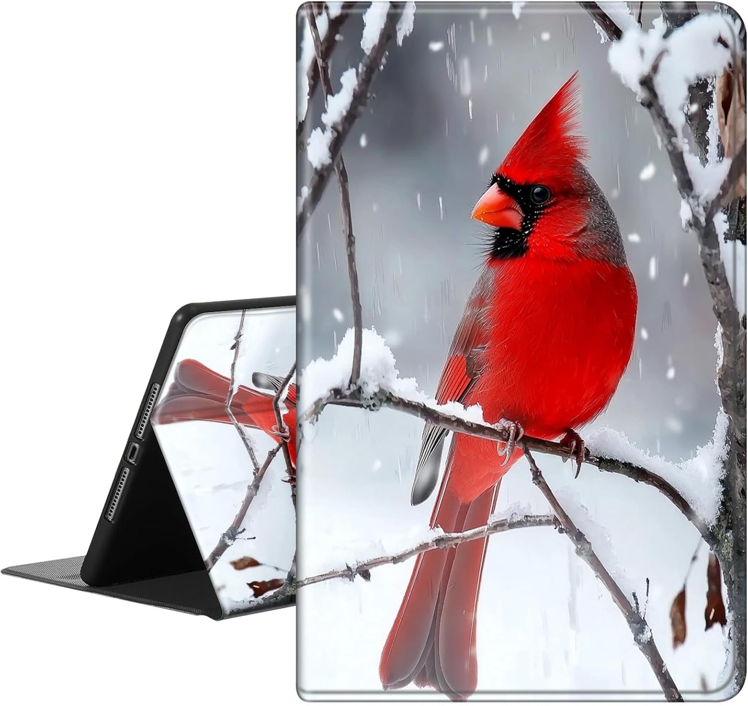for iPad (A16) 11th Generation Case 11 Inch 2025/iPad 10th Generation 10.9 Inch 2022,PU Leather Slim Standing Smart Cover with Auto Sleep/Wake-Red Cardinal Bird