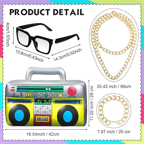 Miniatura 3 de Hicarer Conjunto de 6 piezas de accesorios de los años 80 y 90 para hombres y niños, disfraz de hip hop, rapero, rocker disco para fiesta