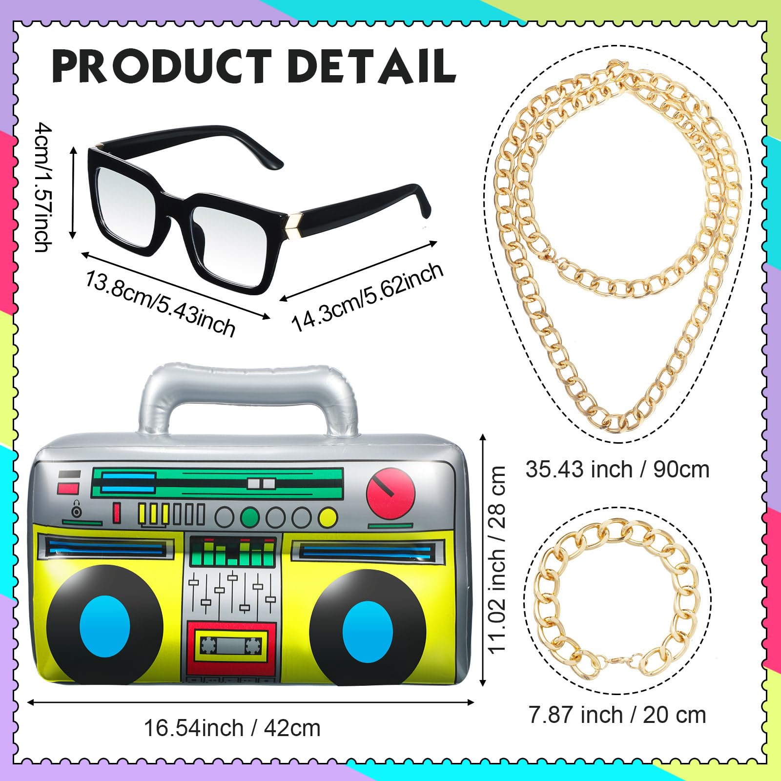 Hicarer 6 Pcs 80s 90s Outfits Accessories Set for Men Boys 80's Costume Hip Hop Costume Rapper Rocker Disco for 1980s Party(Vivid Style, XL)