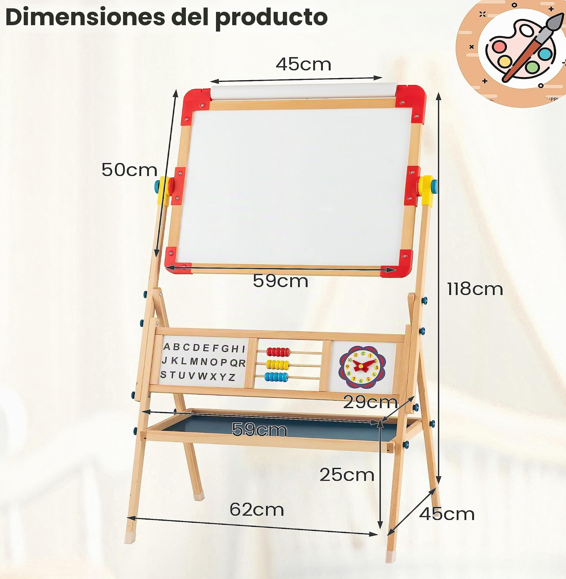 LIFEZEAL Juego de caballete infantil giratorio 360°, pizarra magnética de madera, para niños a partir de 3 años