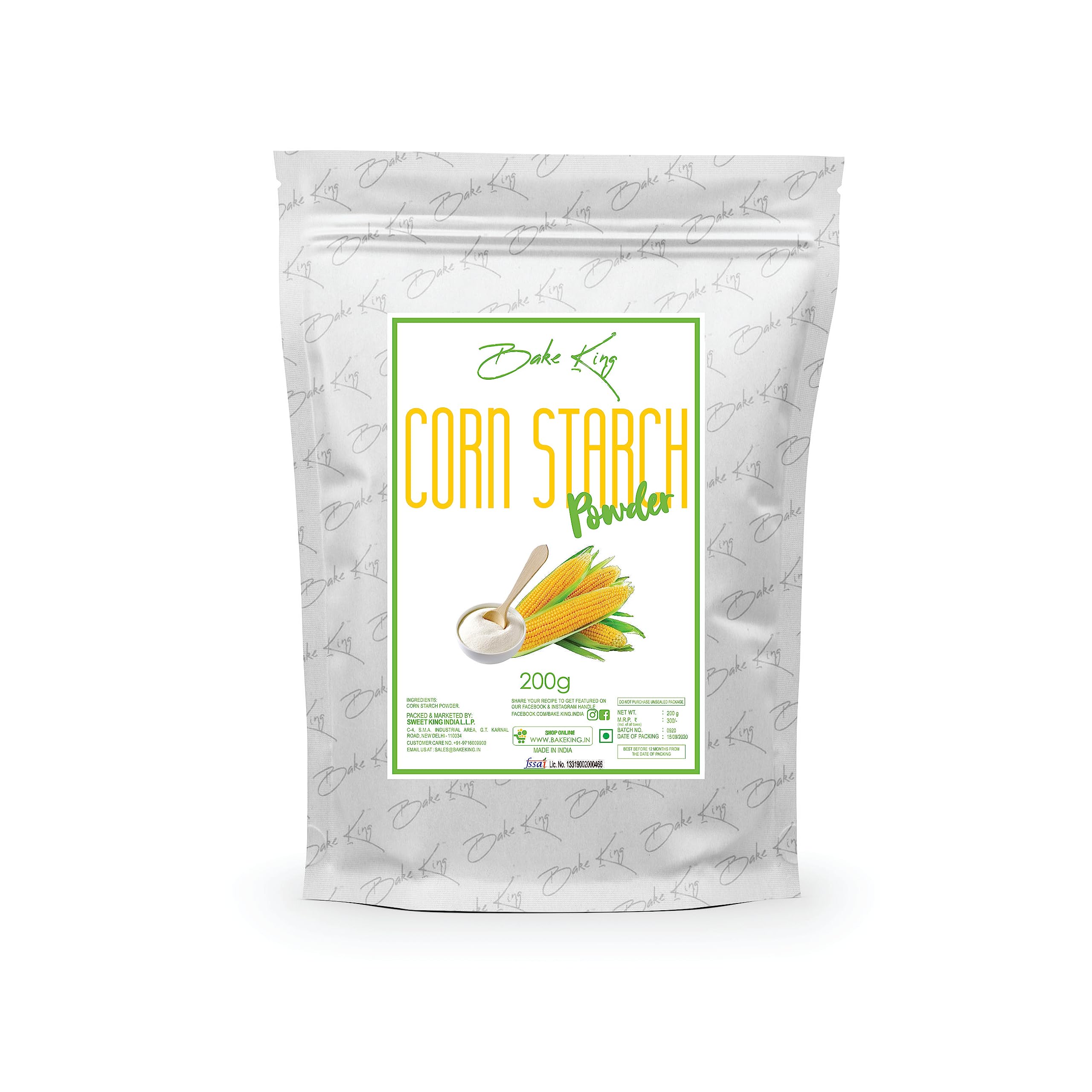 BAKE KING Bakers Corn Starch Powder for Baking & Cooking 200gm (Ararot Powder / Makkai Powder / Natural Corn Flour) Corn Flour for Cooking and Baking Pakoda, Vada, Halwa Soup and Dosa