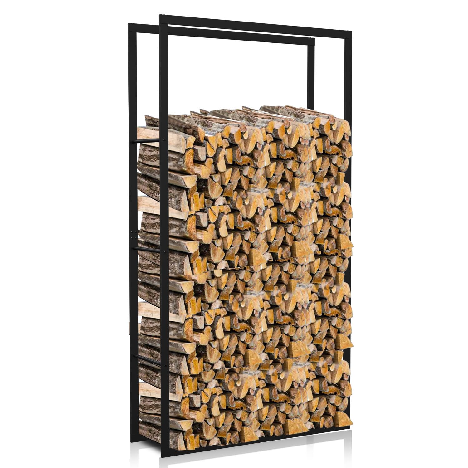 Estantería de metal colgante para leña interior y exterior, color negro, para guardar leña, almacenamiento de leña, soporte para interior (negro, 150 x 80 x 25 cm)