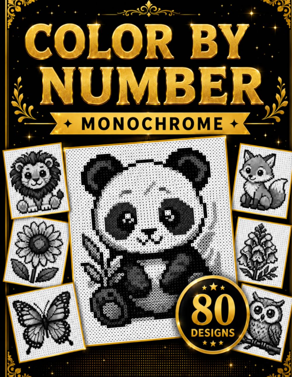 Monochrome Color by Number: Pixel Art Flowers and Animals for Adults to Color for a Calm and Creative Moment