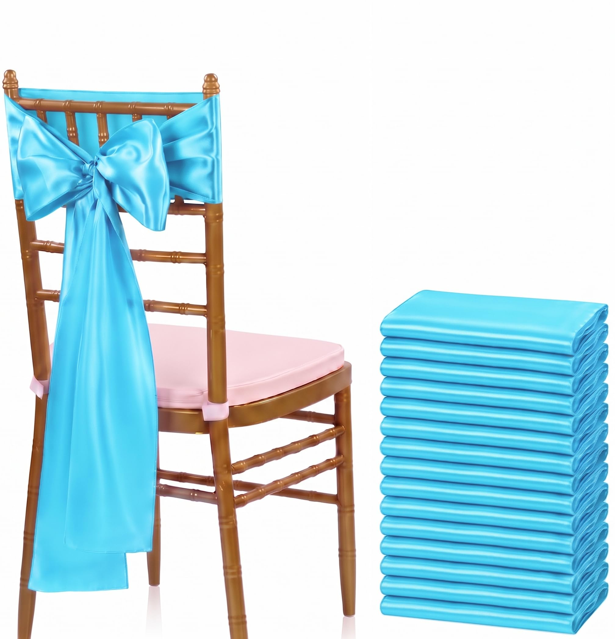 VDS Satin Chair Sashes Chair Cover Back Tie Sateen Bows Ribbon for Wedding Birthday Graduation Engagement Ceremony Event Party Banquet Venue Hotel All Dining Chair Decoration (100PC) (Turquoise)