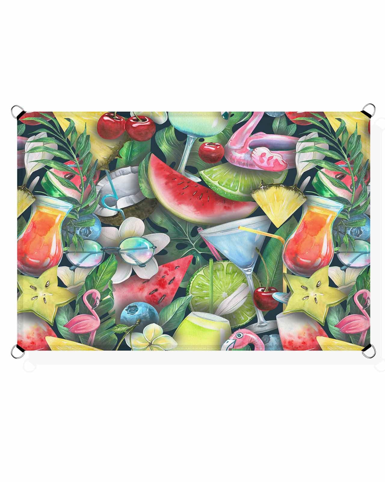 Boanket Sun Shade Sail 8' x 10', Tropical Plants Rectangular Waterproof Outdoor Sun Shades, Summer Botanical Fruits Watercolor Shade Cloth for Patio Deck Terrace Garden Lawns Beach Backyard