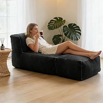 RKJ Large Bean Bag Chair for Adults, Big Bean Bag Lounger Chair, Adults Bean Bag Chair with Memory Foam Filled for Living Room, Bedroom & Balcony Grey