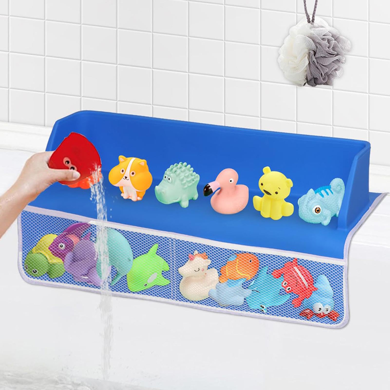 Protector contra salpicaduras para niños, área de estante para bañera de niños, almacenamiento de juguetes de baño, organizador de bañera con ventosa, estante de bañera para niños para una fácil | niños, almacenamiento de juguetes de baño, organizador de