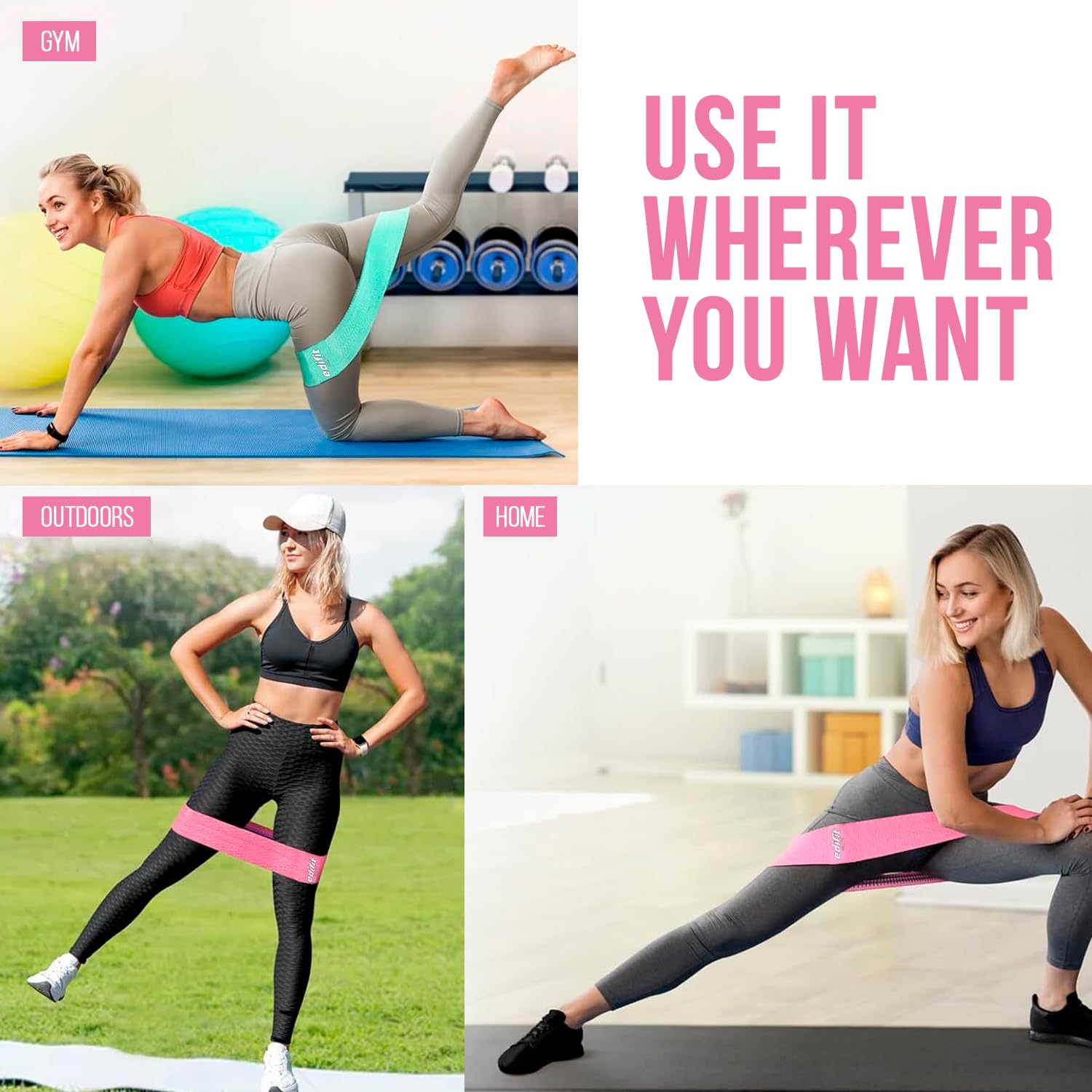Edifit, Taśmy oporowe, elastyczne taśmy z 3 poziomami oporu, do ćwiczeń, antypoślizgowe, gumowe, 3 sztuki, do siłowni, jogi, crossfitu, pilatesu lub treningu domowego