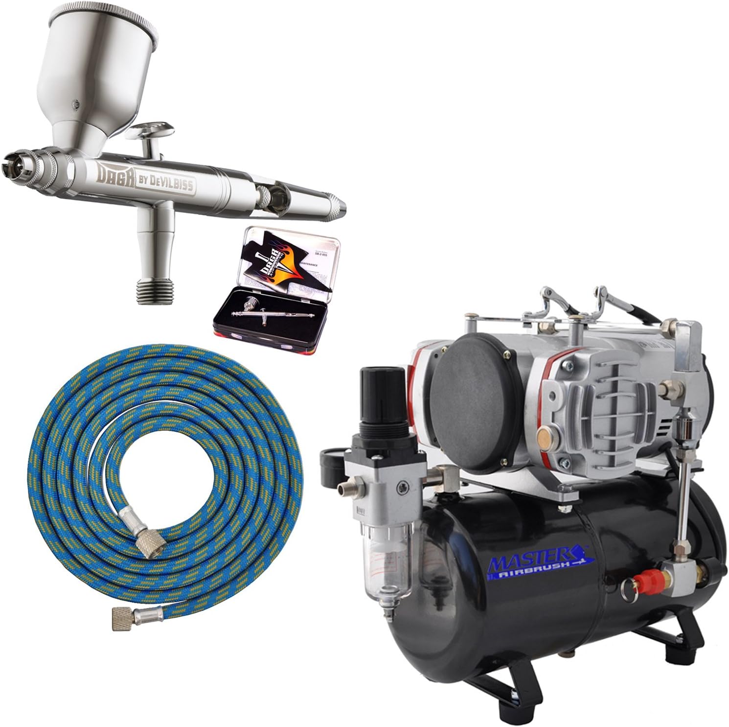 DAGR Gravity Feed Airbrush Kit with Master Compressor TC-828 & Air Hose