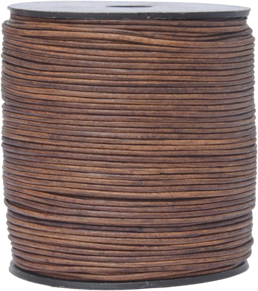Xsotica-Dye Round Leather Cords -1.0mm Leather Cord (Brown Antique Natural, 100 Meter)