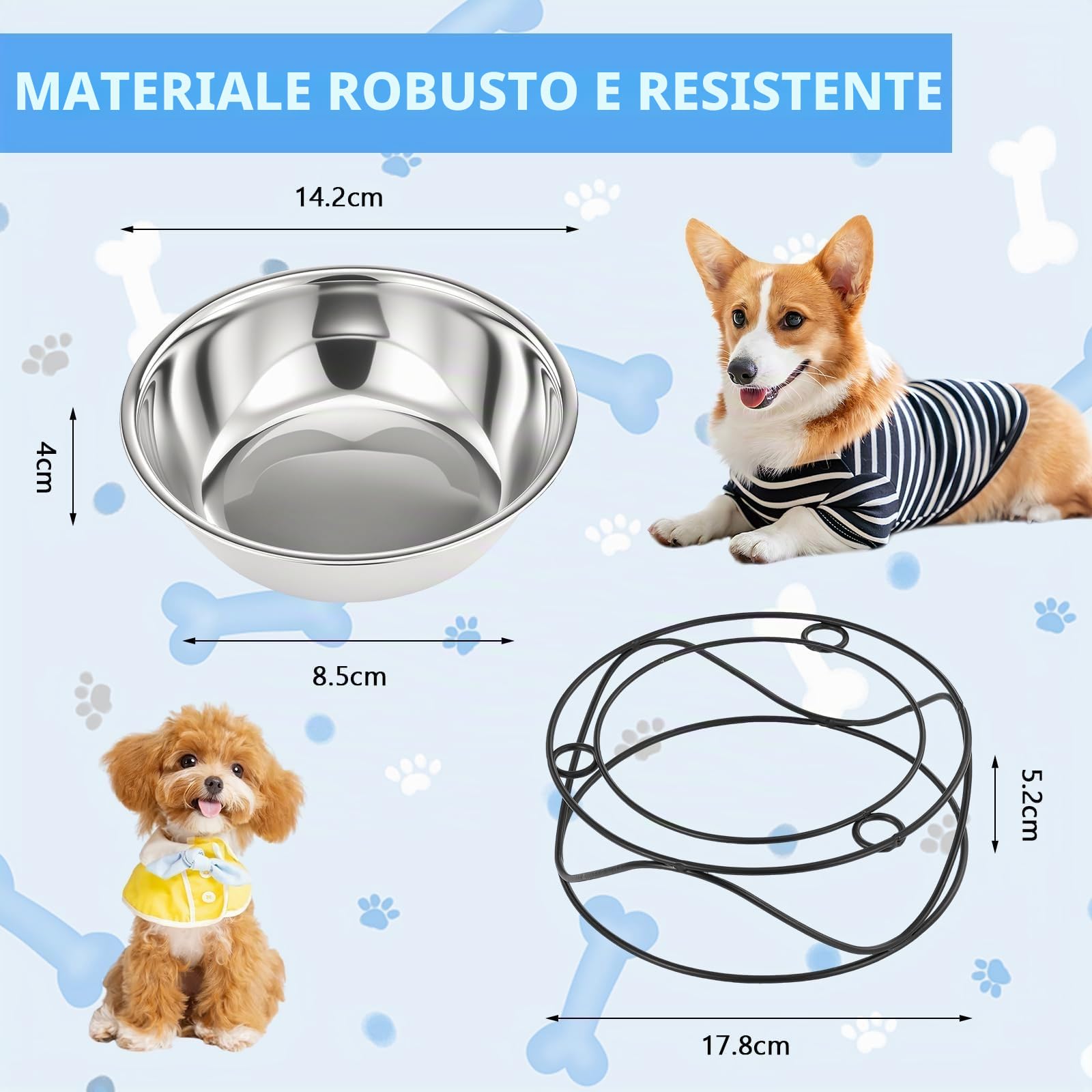 Set Di Ciotola Acqua Cane Antigoccia 1L In Acciaio Inox,Ciotola Galleggiante Per Cibo Per Cani Con Supporto Galleggiante,Senza Sporcare,Facile Da Pulire,Ideale Per Gatti E Cani