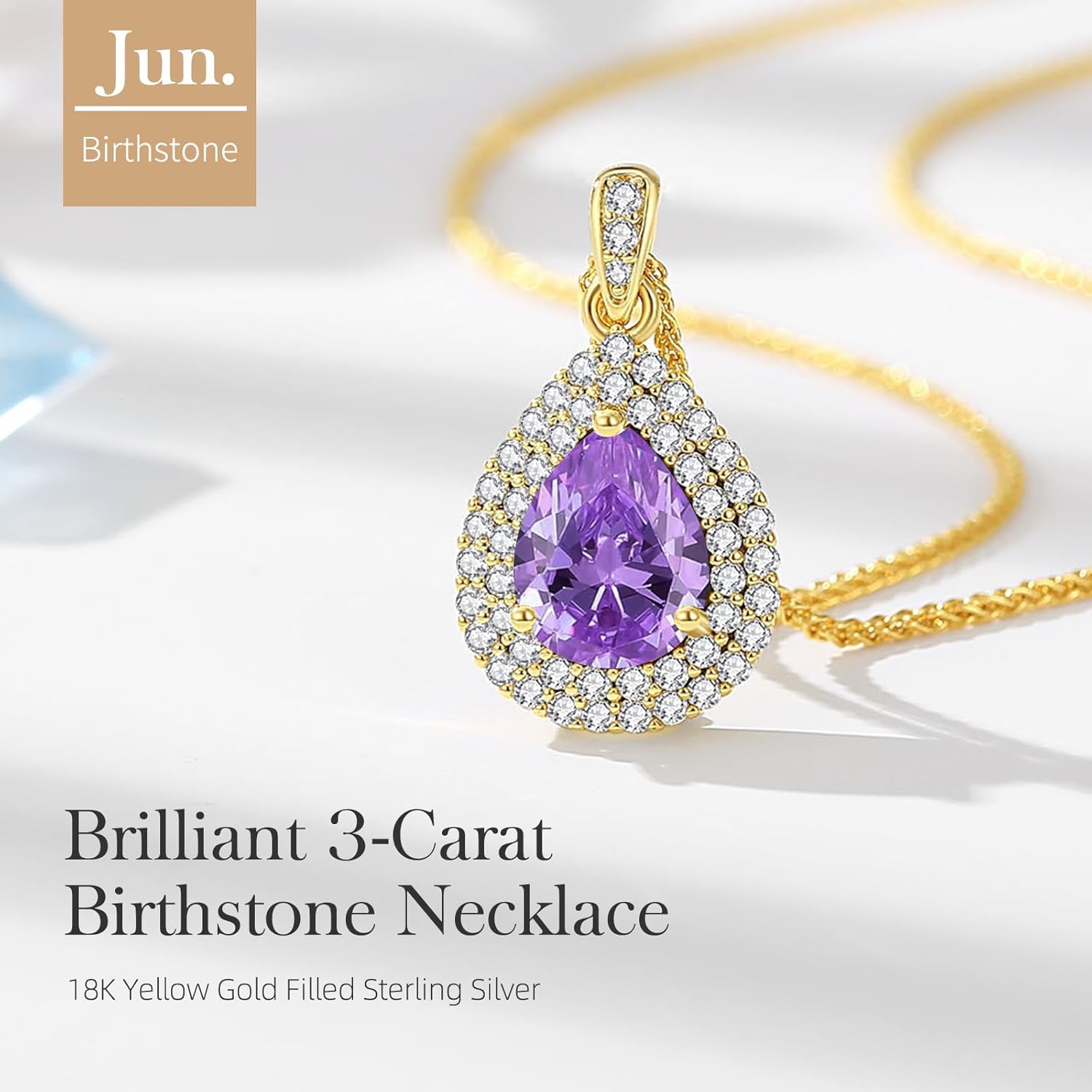 Valentine's Day Gift for Wife/Her-18K Gold Plated Teardrop Birthstone Necklace- with Light-Up Gift Box,Jewelry for Women,Anniversary Birthday Gifts for Women Her Wife Girlfriend Mom,Womens Jewelry - Image 3