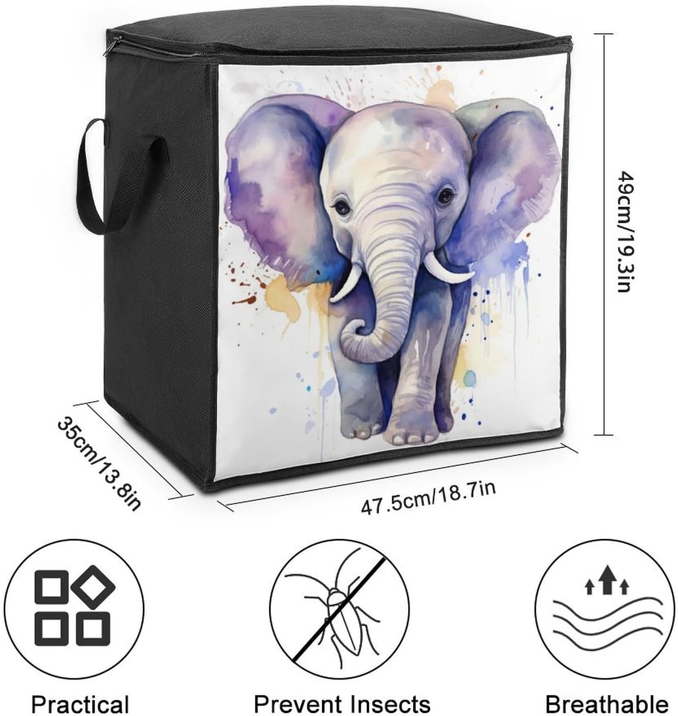 Quilt Storage Bag,Cute Elephant Watercolor Printed Large Foldable Storage Container Portable Travel Storage Bag for Blankets, Quilts, Clothes, Comforter, Bedding And Pillows