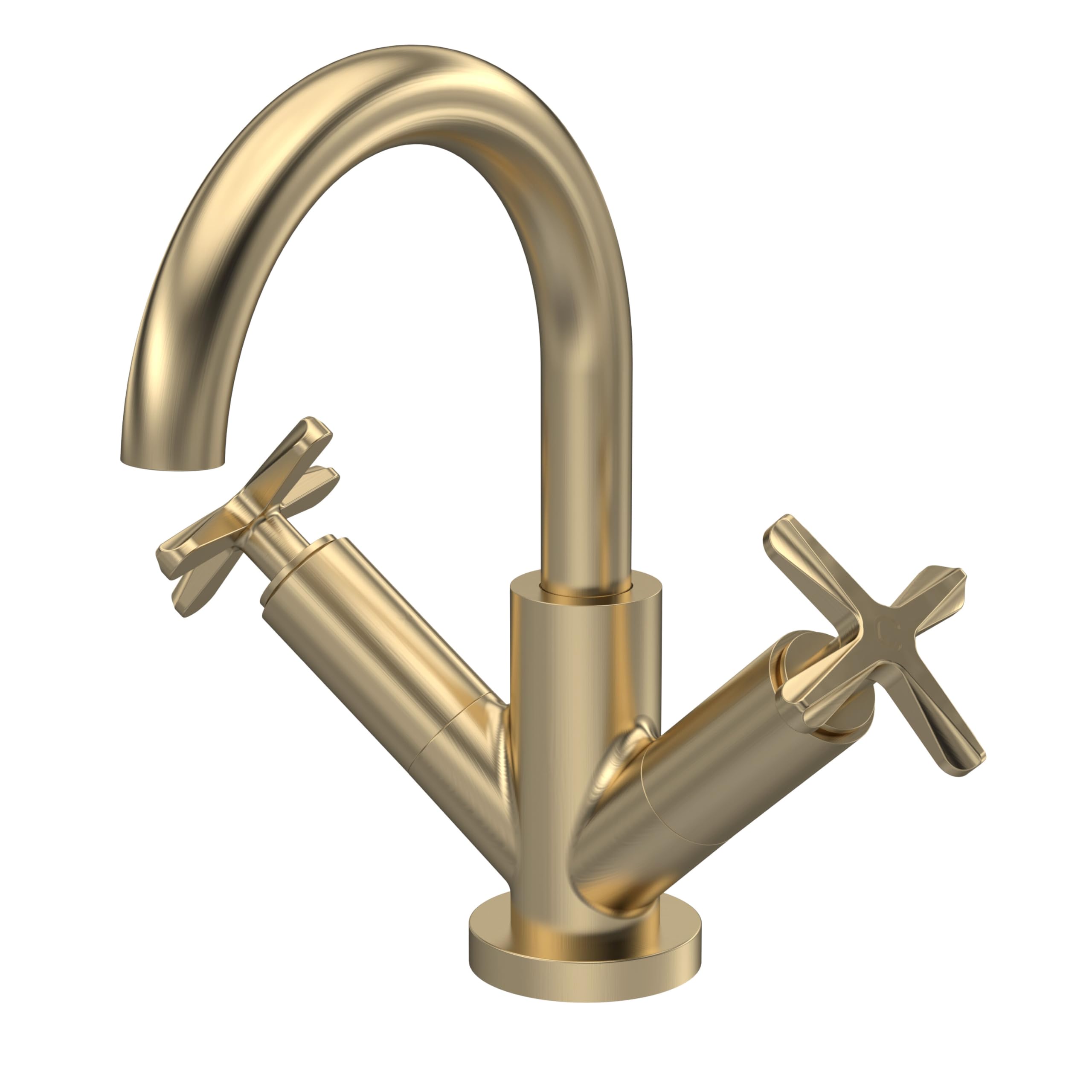 Balterley Mono Basin Mixer Crosshead Tap - Brushed Brass - Push Button Waste