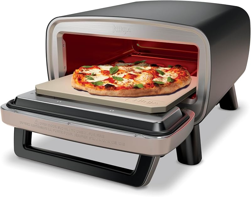 Horno de pizza artesanal Ninja, pizza de 12 pulgadas en 3 minutos, 700 F, 5 en 1, gris, MO201 | El horno eléctrico para pizza Ninja Artisan hornea 5 estilos de pizza y fríe al aire, todo en un aparato para exteriores.