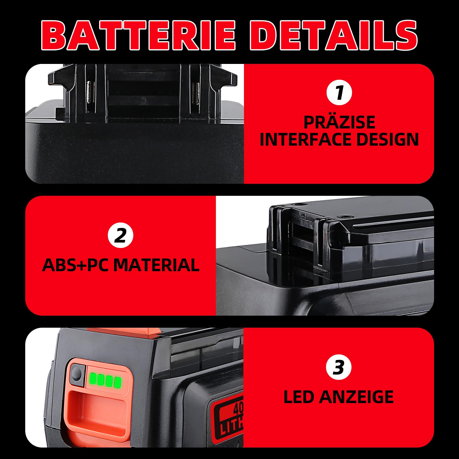 4,0Ah LBXR36 Ersatzakku für Black & Decker 36V/40V Max Akku -Lithium-Ionen, kompatibel mit LBX2040 LBXR2036 LBX1540 LBX2540 BL20362-XJ LST540 LST136W LCS1240 Garten Werkzeuge