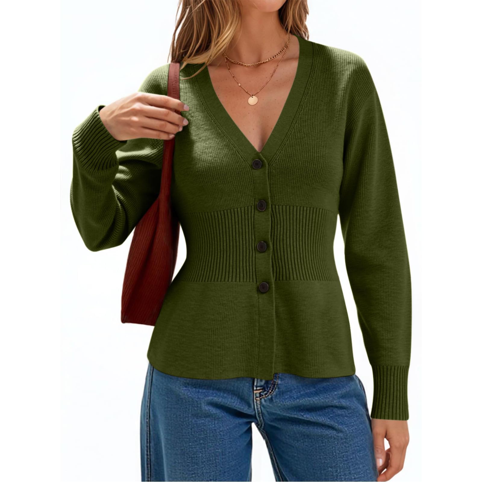 Women 2025 Button Down Lightweight Cardigan Open Front Cinched Waist Slim Fitted Outerwear Long Sleeve Fall Outfits