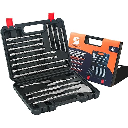 Rotary Hammer Drill Bits Set & Chisels- SDS Plus 17PCS Concrete Masonry Hole Tool with Storage Case for Concrete, Stone, Brick