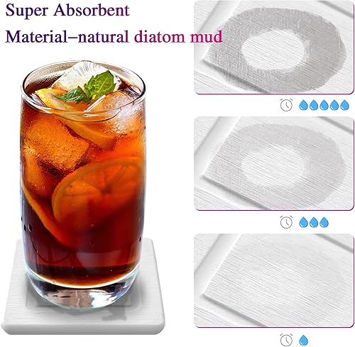 Miniatura 4 de Juego de 4 posavasos de tierra de diatomeas con ranuras, posavasos absorbentes para bebidas, bandejas de piedra absorbentes de agua para fregadero,