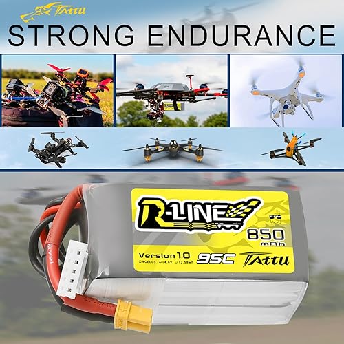 Miniatura 5 de Tattu R-Line 850mAh 14.8V 95C 4S LiPo Batería con XT30 Plug para Multirotor FPV de Tamaño 100 a 180