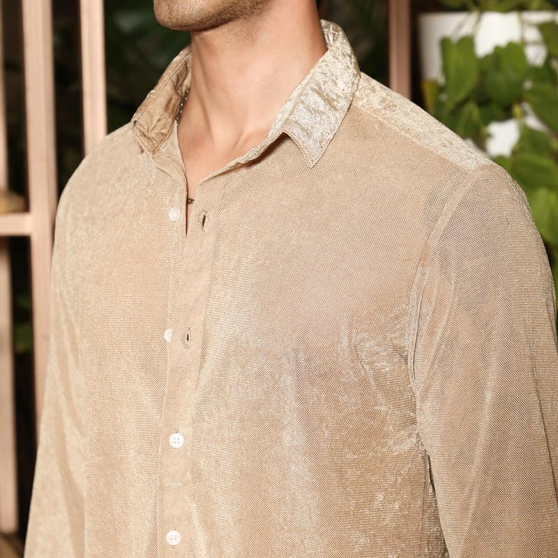 Image of CAHOOT Men's Olive Shirt Casual Wear | Shawl Collar | Long Sleeve | Button Closure | Shirt Crafted with Comfort Fit for Everyday Wear