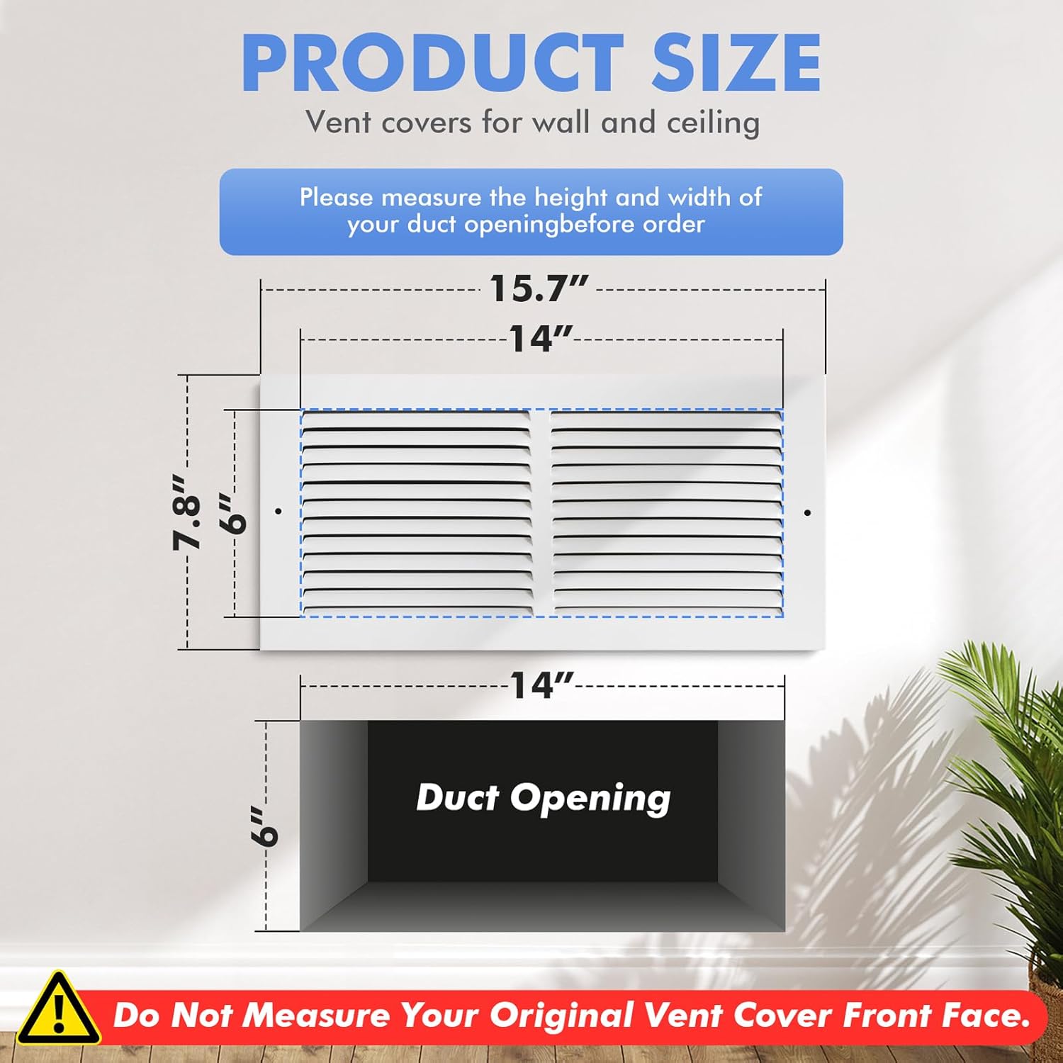 14 x 6 Inch (Duct Opening) Air Vent Cover for Wall or Ceiling, Steel Return Air Grille, HVAC Air Vent Covers-[Outer Dimensions: 15.7"W x 7.8"H], White, 2 Pack