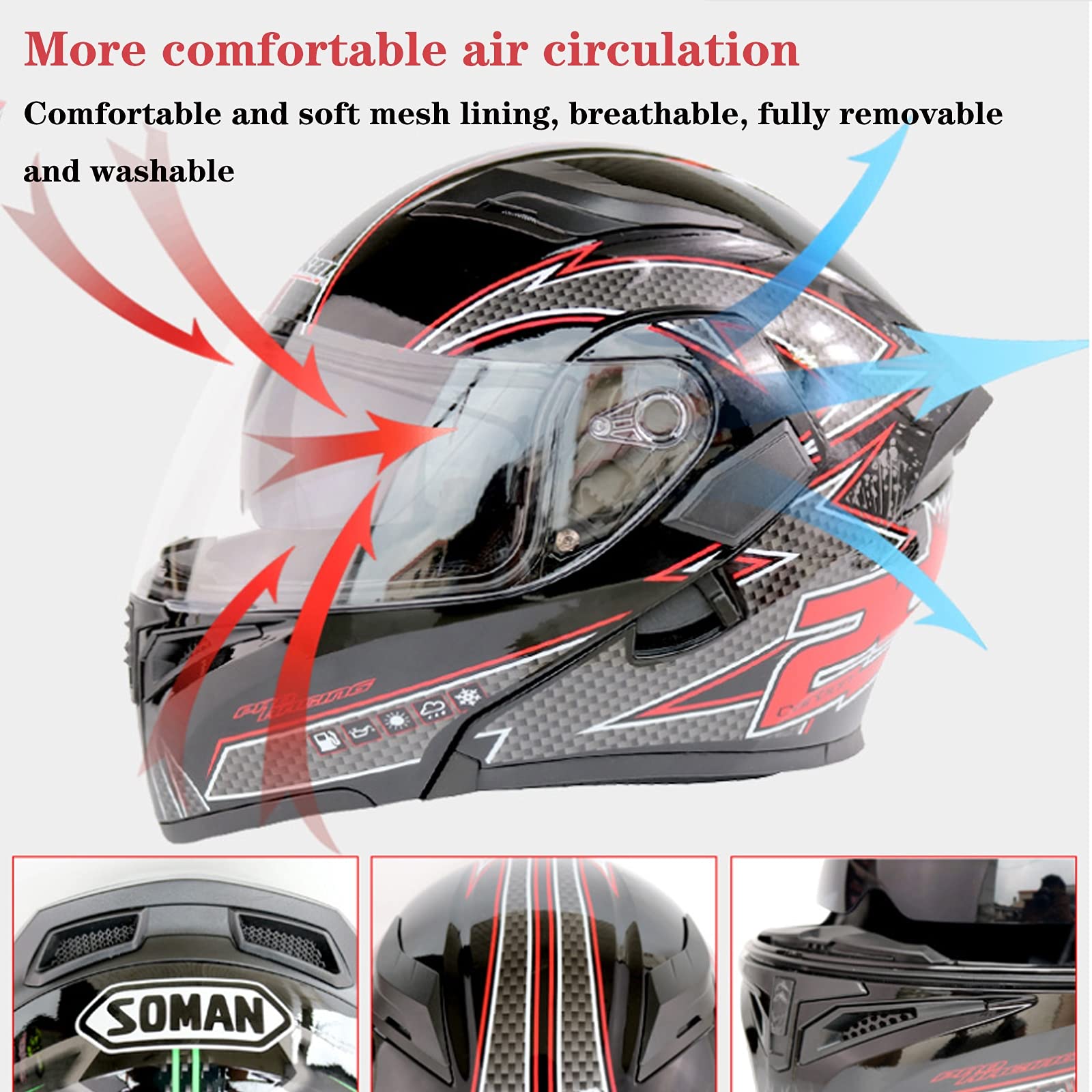 Motorhelm Bluetooth-integraalhelm Valhelm voor scooter Anti-condens dubbele spiegel racehelm met ECE-goedgekeurde integraalhelm B,XXL63-64CM