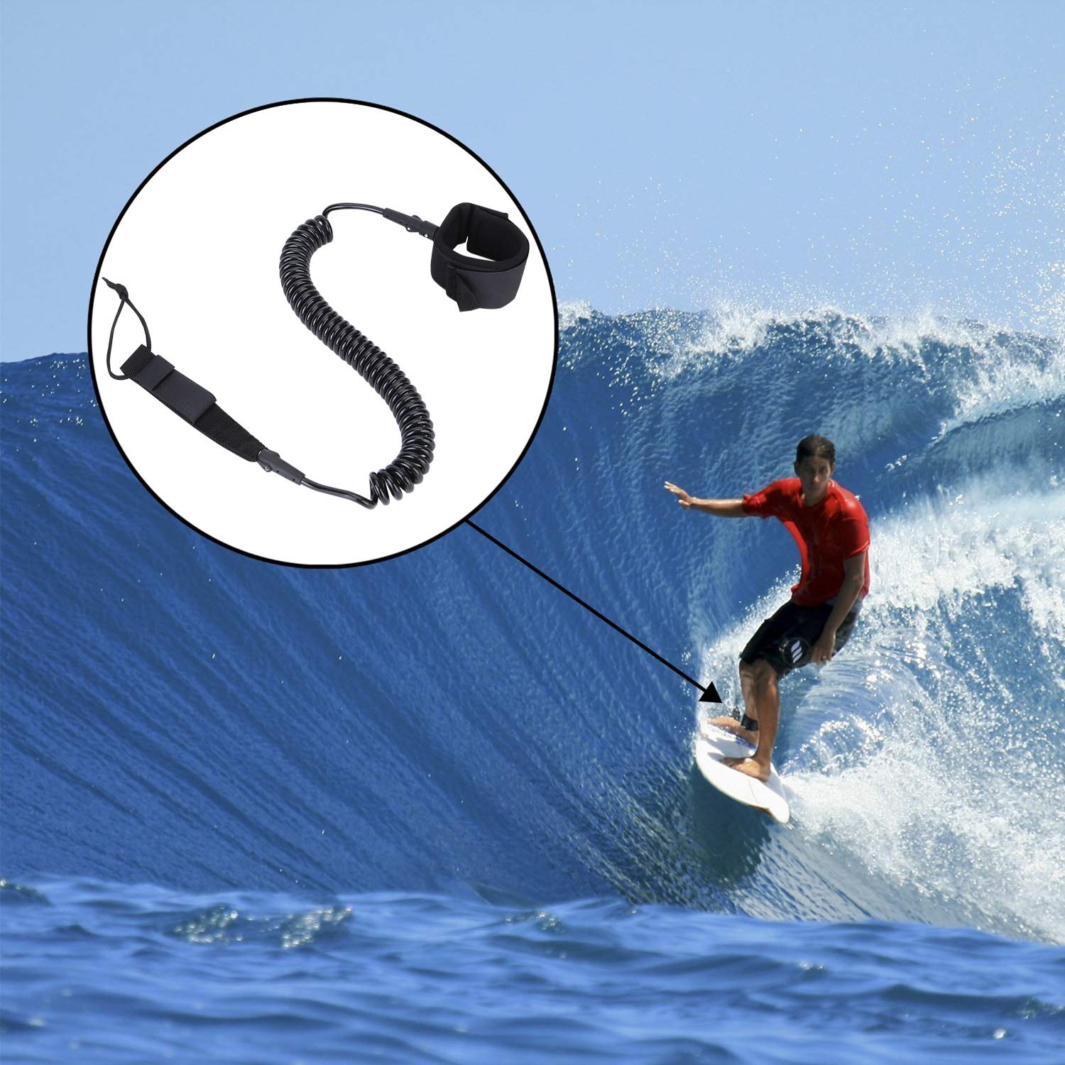 NONMON Leash da SUP Surf, 7mm 8mm 8 10 11 Piedi Lacci di Sicurezza da Tavola de Surf TPU Guinzaglio Regolabile Spirale, Cordone Forte Accessoro per Stand Up Paddle Board SUP Shortboard