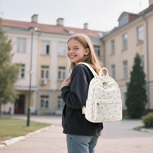 Miniatura 2 de LEDAOU Mini mochila para niñas, bonita mochila pequeña para mujeres, adolescentes, niños, escuela, viajes, bolso de hombro, Lazo rosado, Pequeño