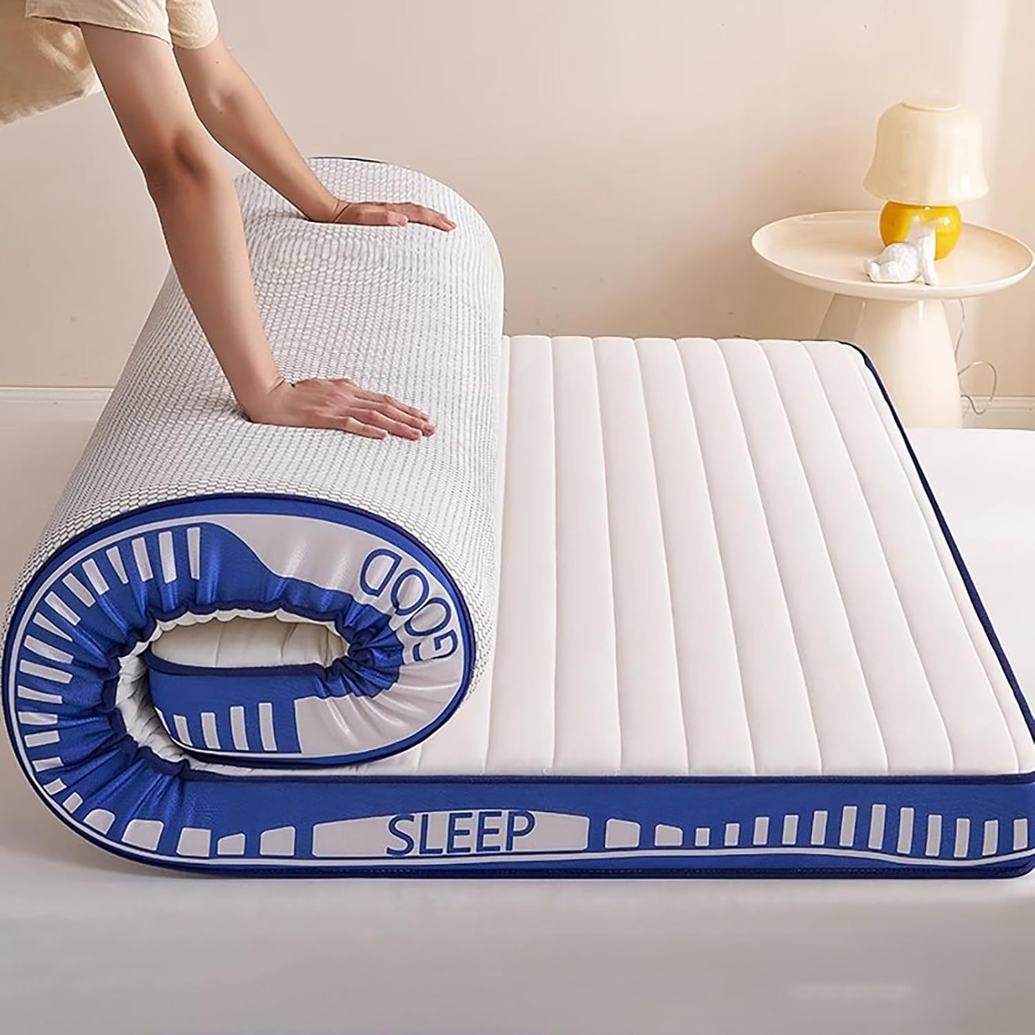 Futon Mattresses，Japanese Floor Mattress Portable Foldable Futon Mattress Winter Non Slip Soft Roll Up Bed Topper for Student Dormitory Bedroom Tent Mat Guest Blue 120x200x8CM