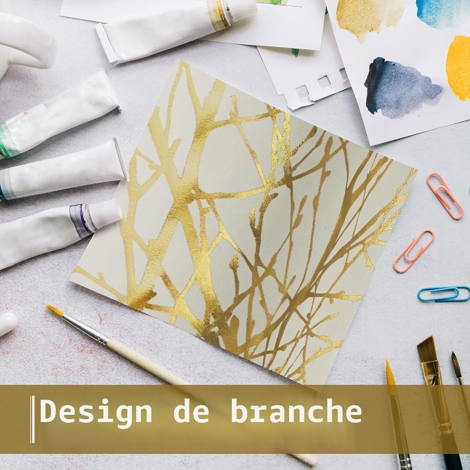 Fmfunctex Lot de 2 rideaux occultants à œillets pour salon et chambre à coucher Motifs branches d'arbre Beige doré 229 cm