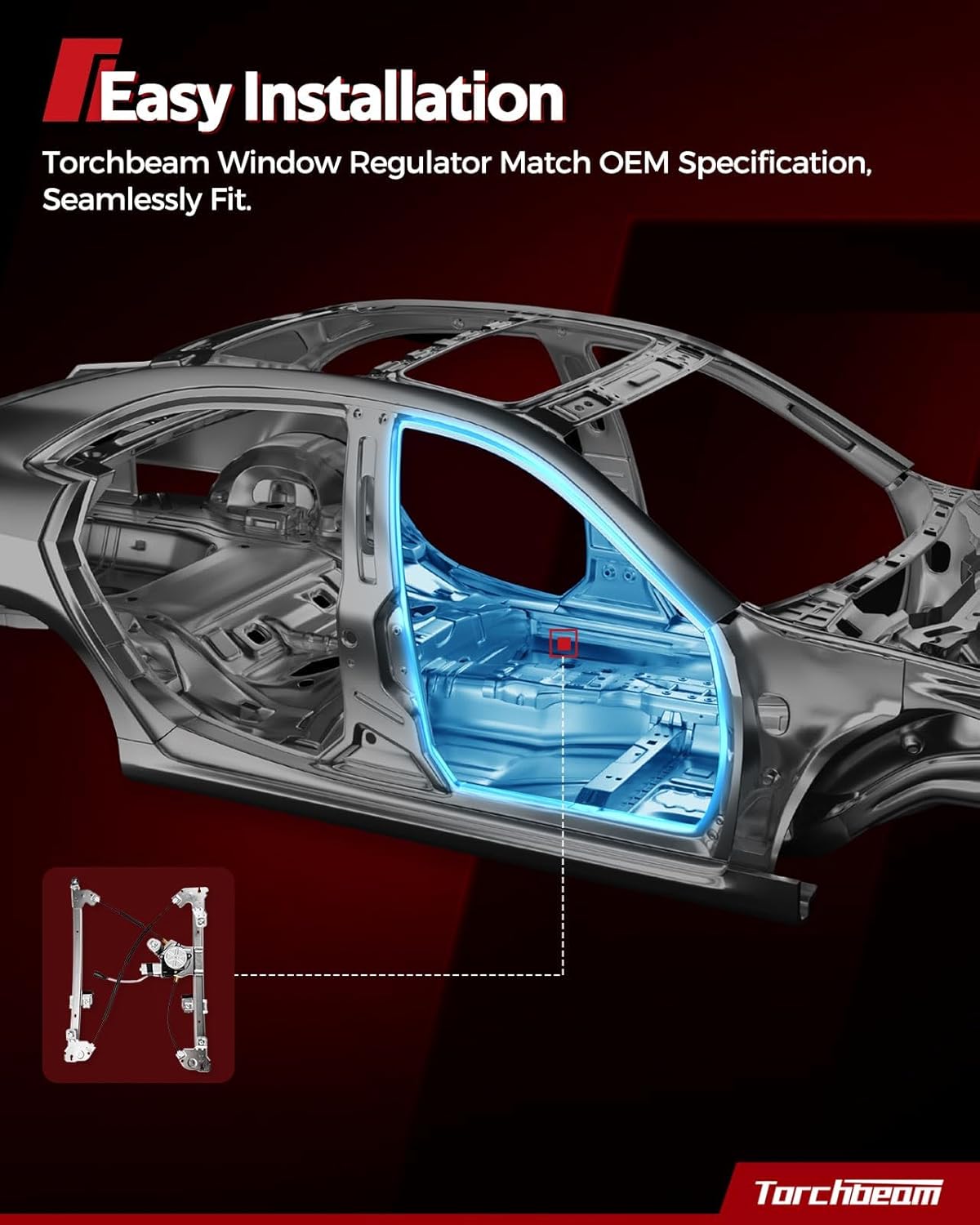 Torchbeam 741-745 Rear Right Passenger Side Power Window Regulator with Motor Compatible with Honda Civic 2001-2005