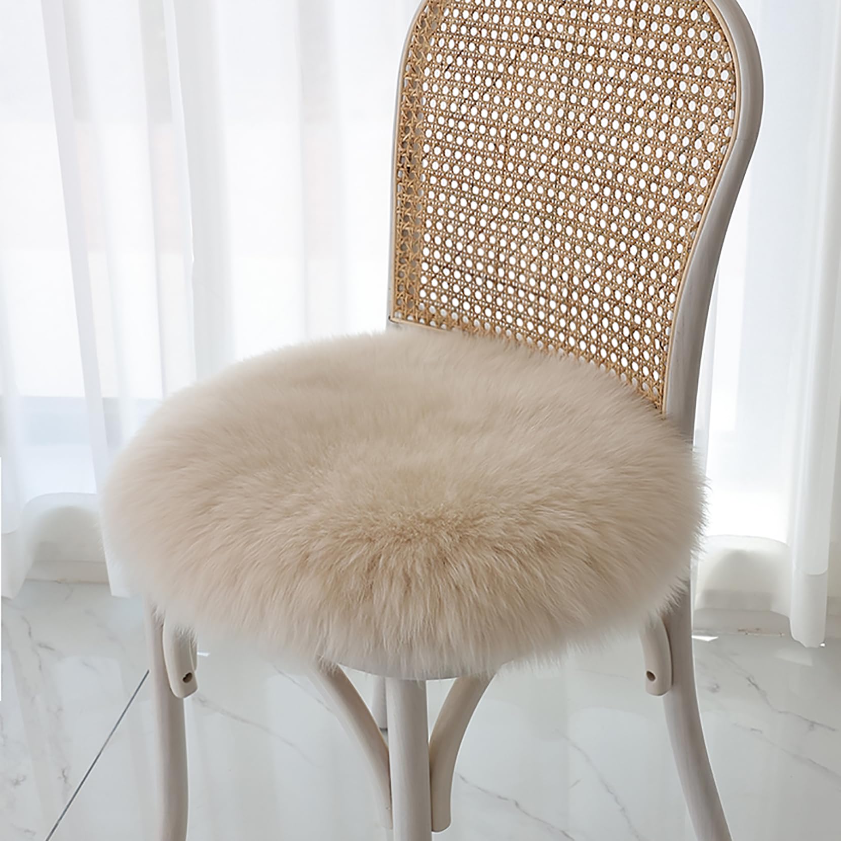 Circular wool chair cushion whole sheepskin wool sofa cushion student computer chair cushion pure wool cushion (B,diameter 35cm(13.7inch))