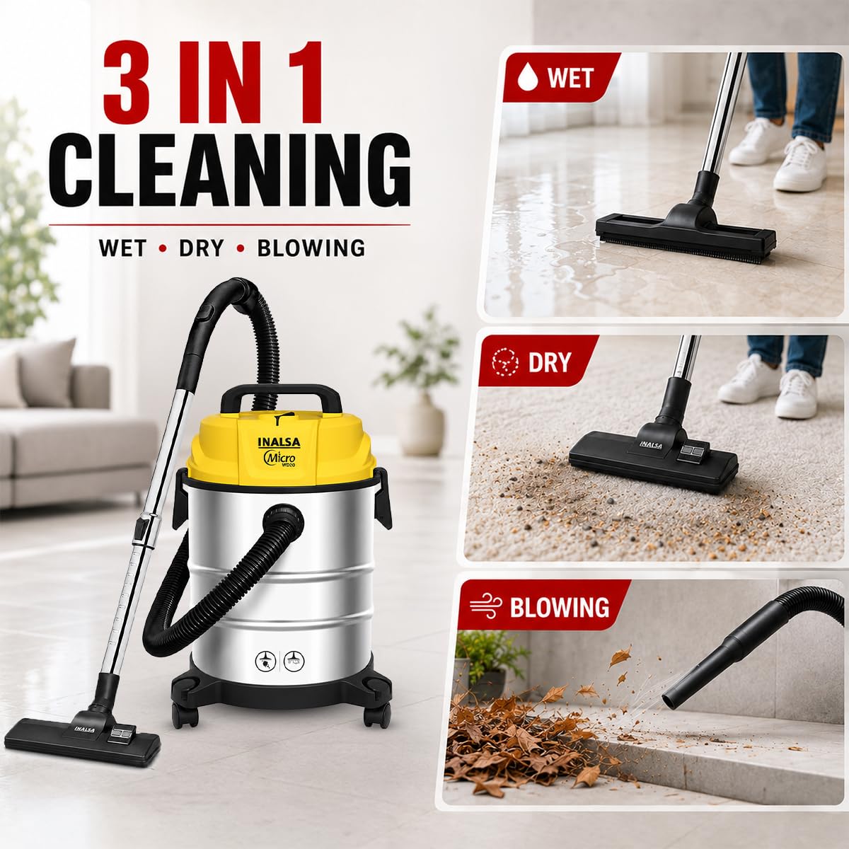 Inalsa Wet & Dry Vacuum - 20L, Powerful Cleaning -3 Inalsa Wet & Dry Vacuum - 20L, Powerful Cleaning -3