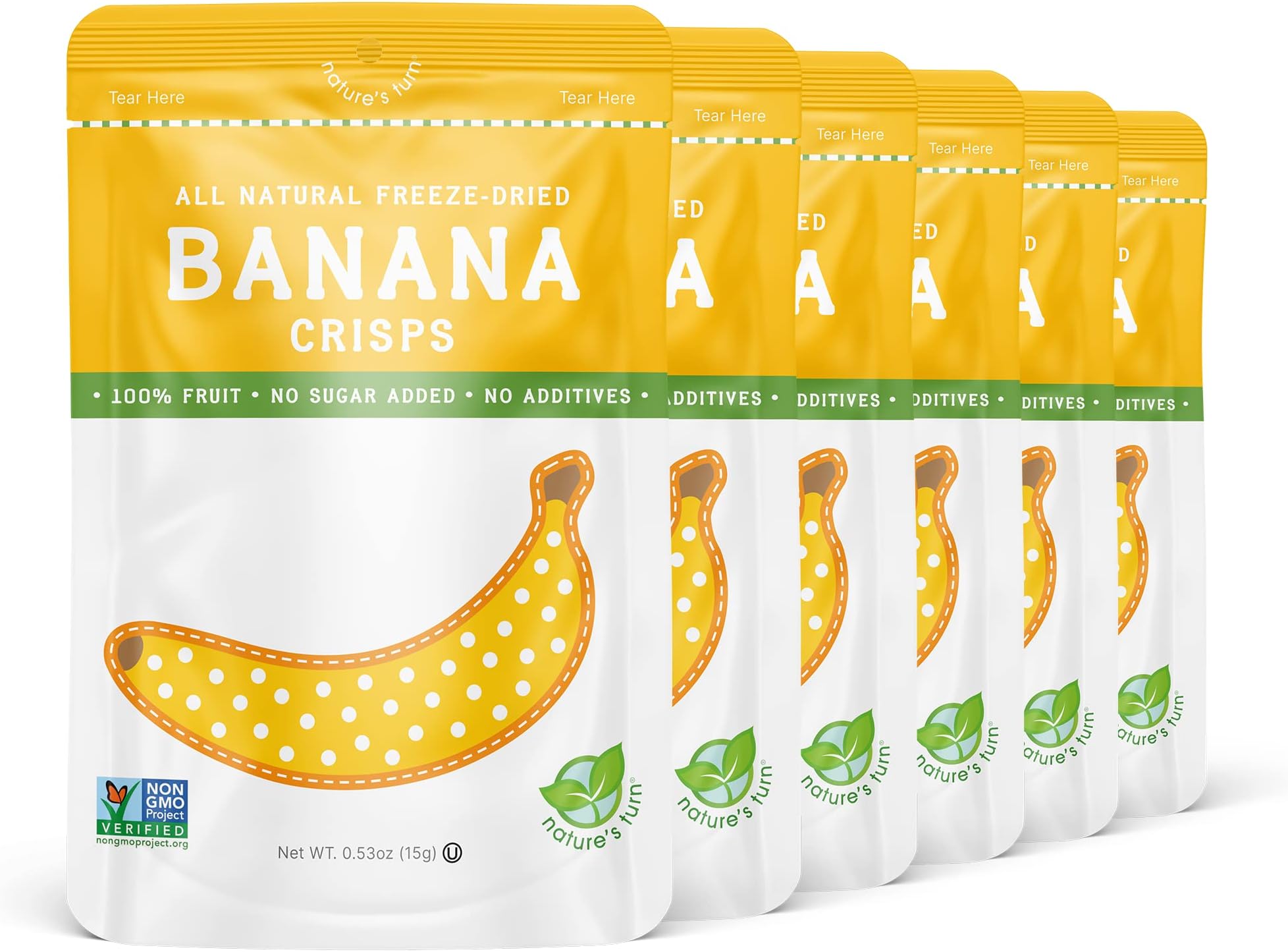 Nature’s Turn Freeze-Dried Banana Crisps – Healthy, Gluten-Free, Crispy & Delicious, Plant-Based Snack, Ideal for Cereal, Smoothies, School Lunches, & On-the-Go, Bags of 6 (0.53 oz Each)