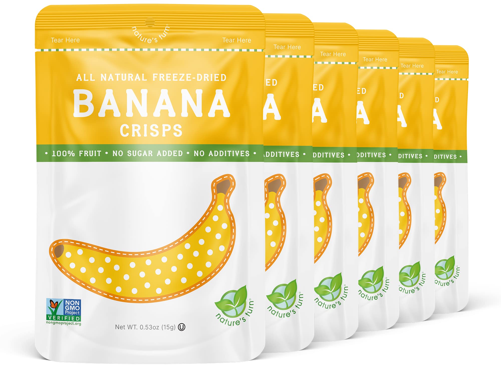 Nature’s Turn Freeze-Dried Banana Crisps – Healthy, Gluten-Free, Crispy & Delicious, Plant-Based Snack, Ideal for Cereal, Smoothies, School Lunches, & On-the-Go, Pack of 6 (0.53 oz Each)