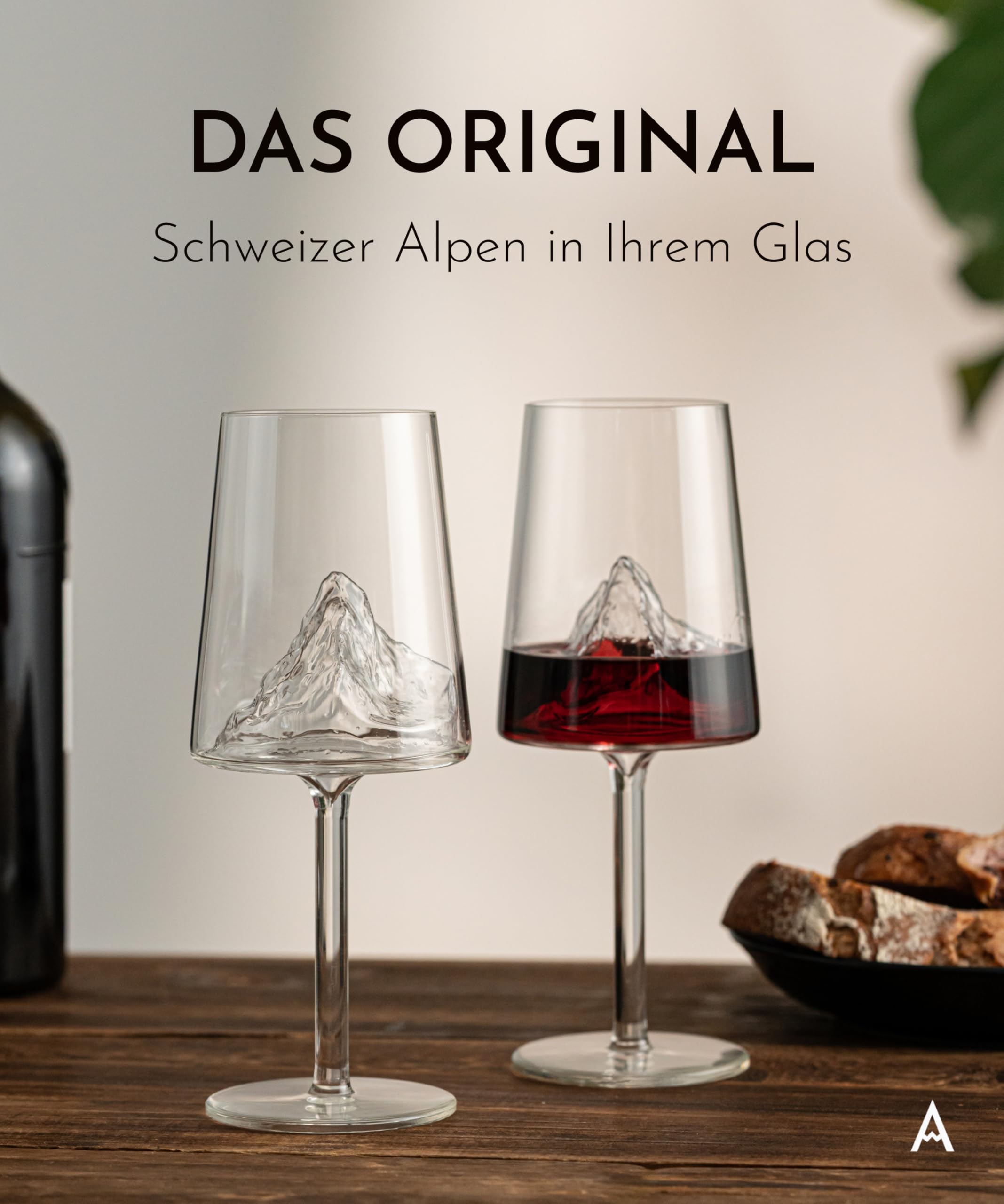 Premium Weinglas (1er), Handgefertigtes Borosilikatglas mit bergen drin, Spülmaschinenfest, Weißweinglas, Rotweinglas, Cocktail glas