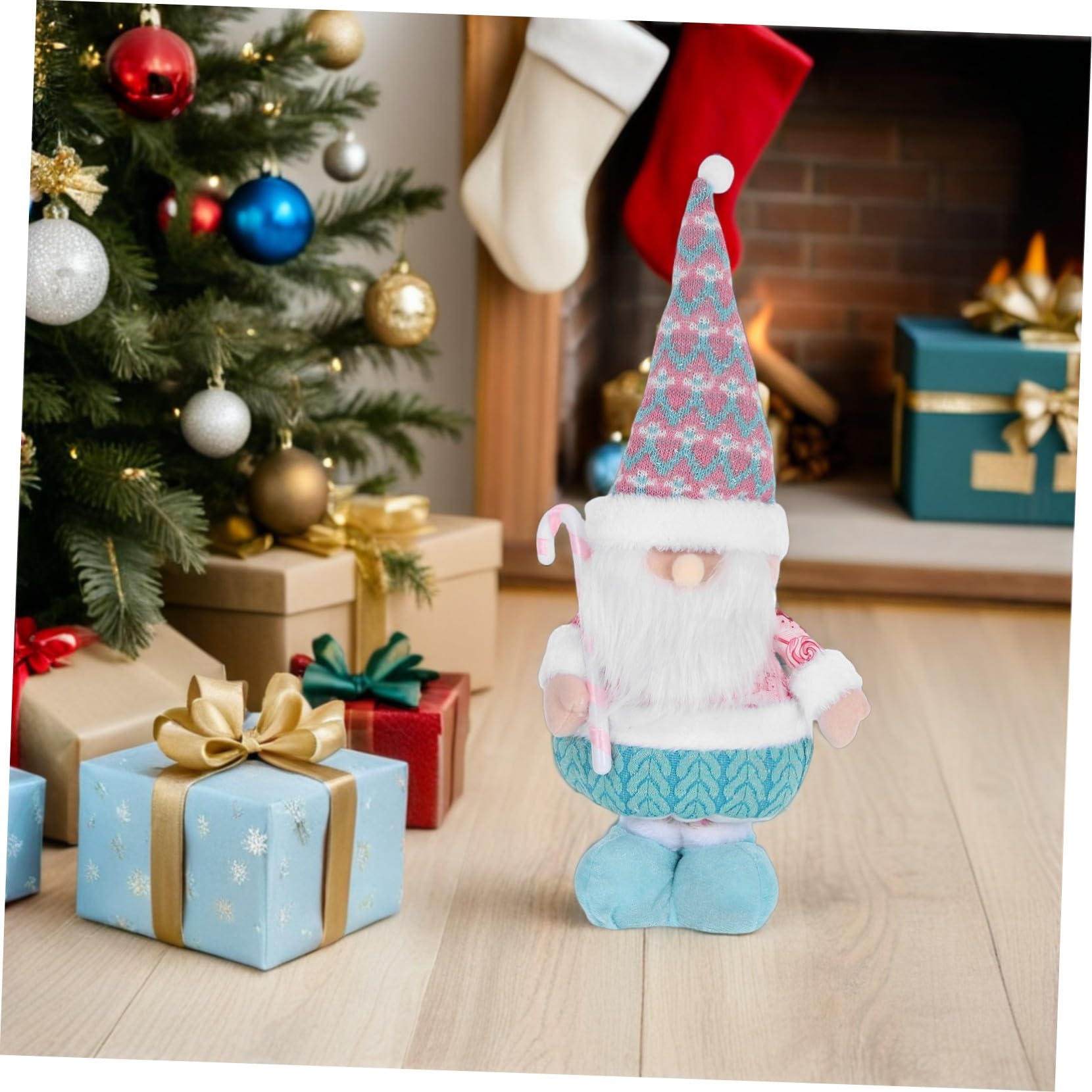 ULTECHNOVO Figura Babbo Natale con Gambe Estensibili Statua Natalizia Stabile per Decorazioni da Tavolo e Festa di Natale Compatta per Uso Domestico e Ufficio