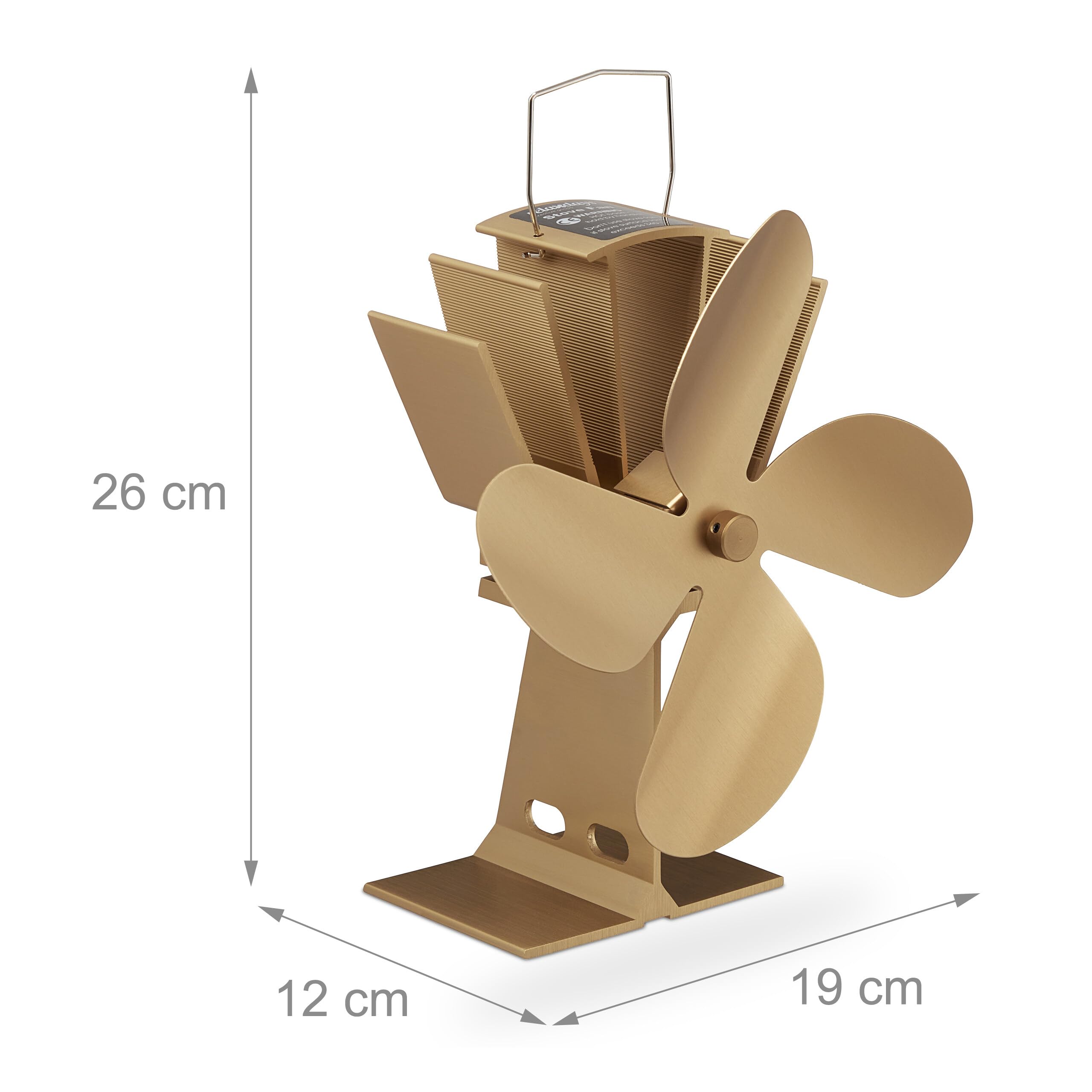 Relaxdays Ventola per Stufa Senza Elettricità, Silenzioso, Ventilatore per Camino & Forno, Accessorio, 4 Pale, Bronzo