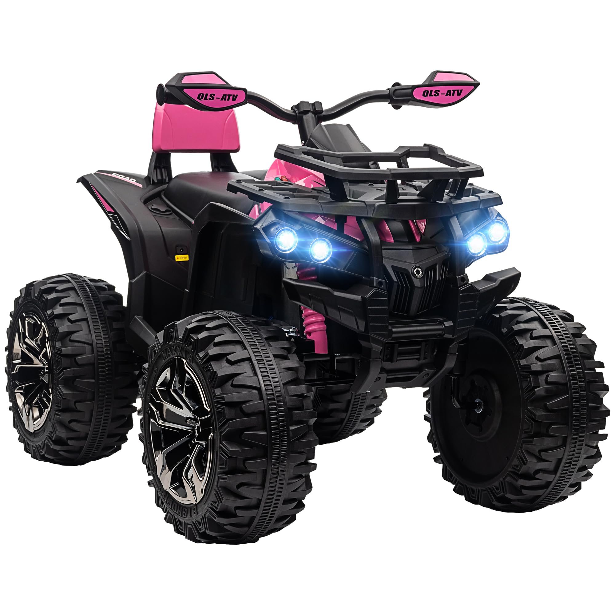 Aosom 12V Kids 4 Wheeler, Ride on ATV for Kids with Music, Realistic Headlights & Wide Wheels, Electric Quad Car for Boys and Girls, Pink