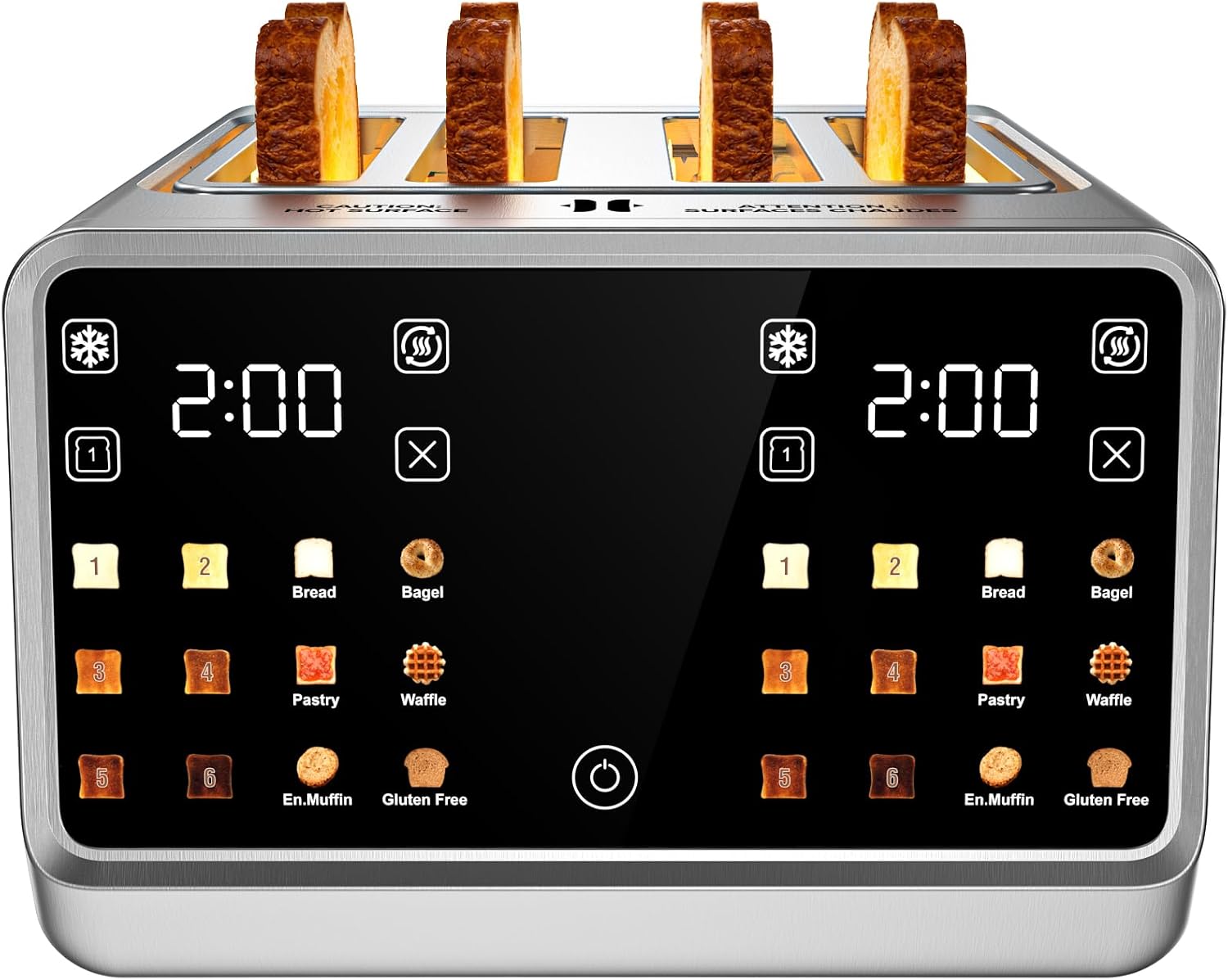 Touch Screen Toaster 2 Slice, Smart Digital with 1-Touch Memory, 1.5" Wide Slot for Bagels, 5 Bread Types & 6 Shade Settings, 900W, Defrost & Reheat