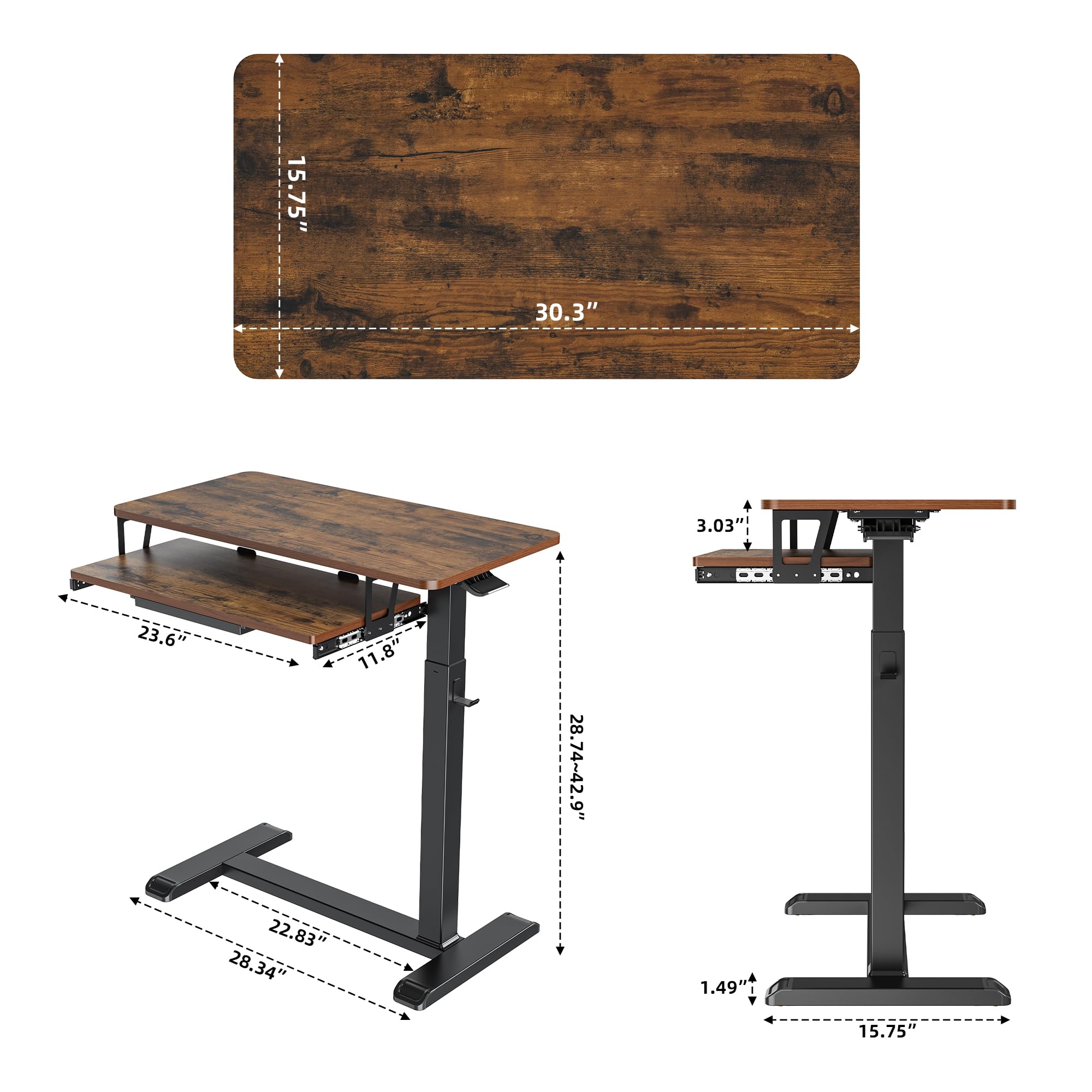 ETHU Station de Travail Informatique Mobile à Deux Niveaux 77×45 cm avec 4 roulettes, Support Ordinateur Portable sur Roues, Bureau Debout Réglable en Hauteur, Table d'Appoint pour Salon, Chambre