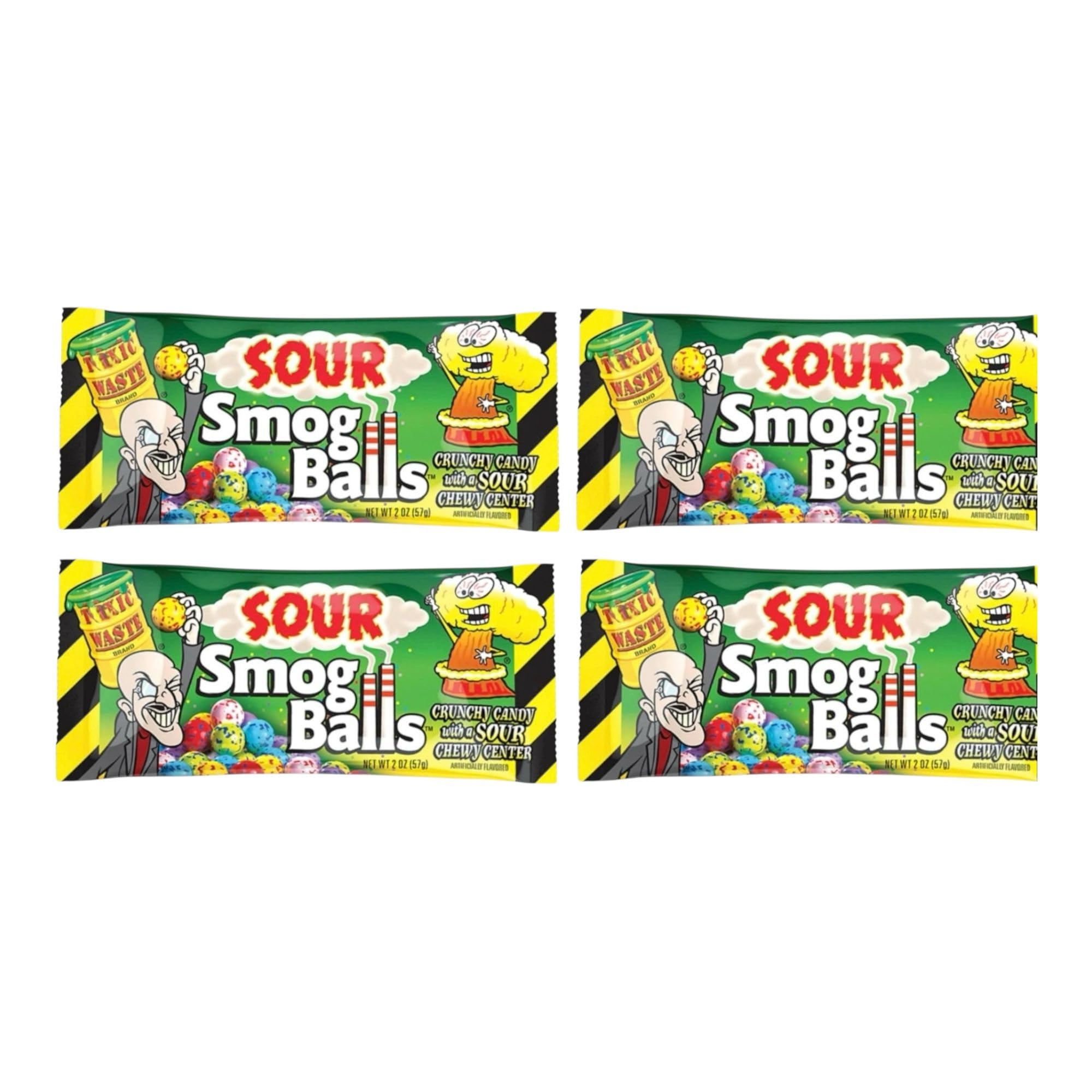 Toxic Waste Sour Smog Balls Crunchy Candy with a Chewy Center Tangy Sour Sweets 48g Bags - 4 Packs