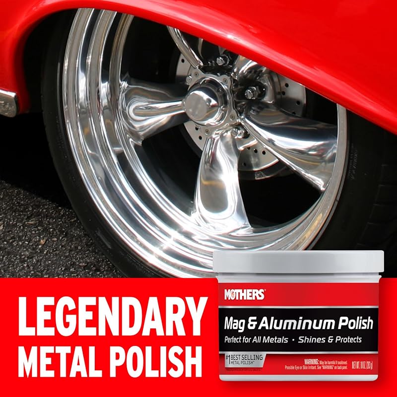 Mothers Mag & Aluminum Polish, 10 oz. – Brilliant Shine, Easy to Use, for All Uncoated & Unplated Metals Including Aluminum Wheels, Stainless Steel Trim and Exhaust Tips, Brass & More (05101) 10 Fl Oz (Pack of 1)