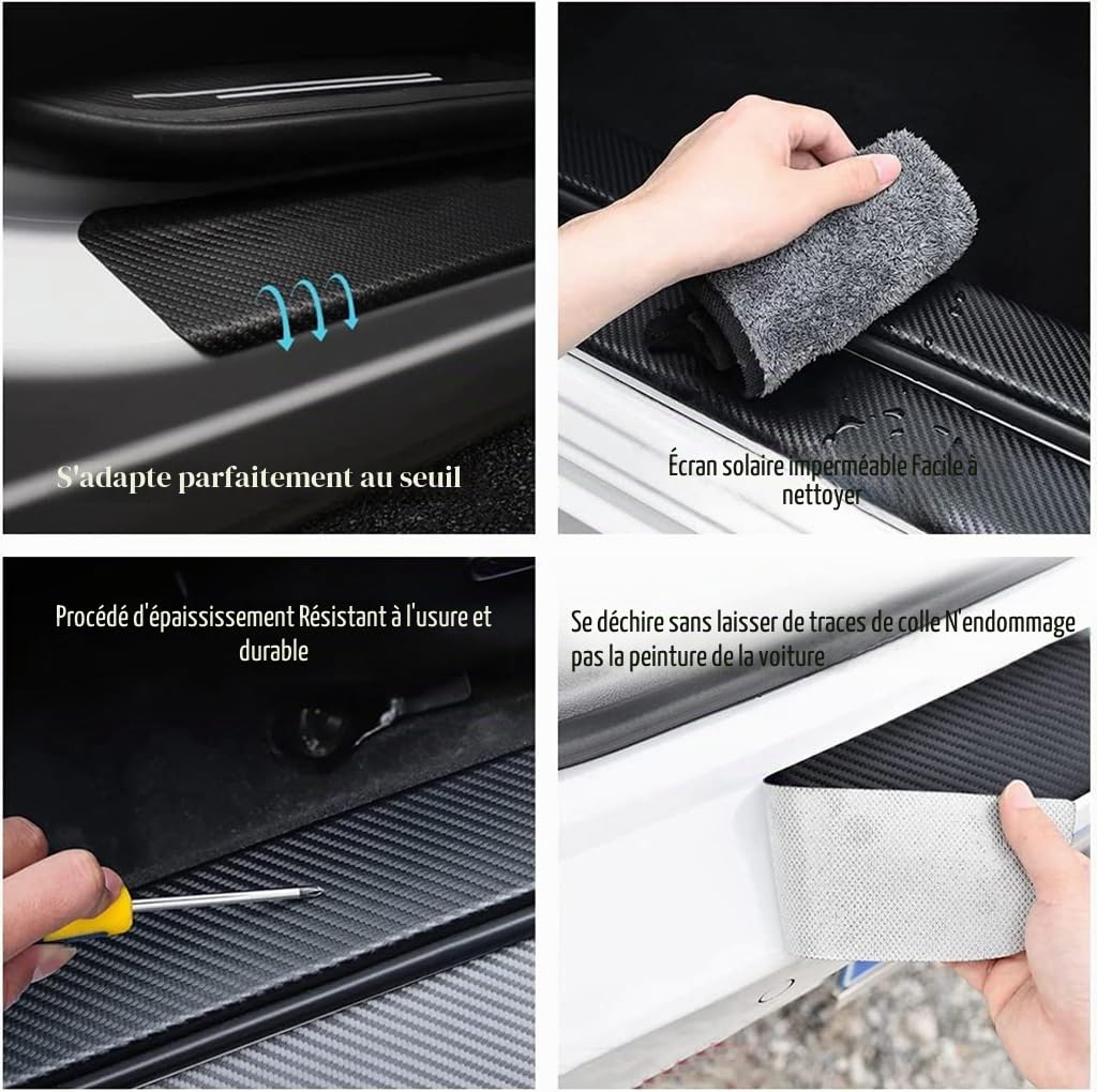 4 Pièces Protection Seuil de Porte de Voiture pour Citroen DS3, Autocollant en Cuir de Fibre de Carbone Plinthes pour Auto (DS3)