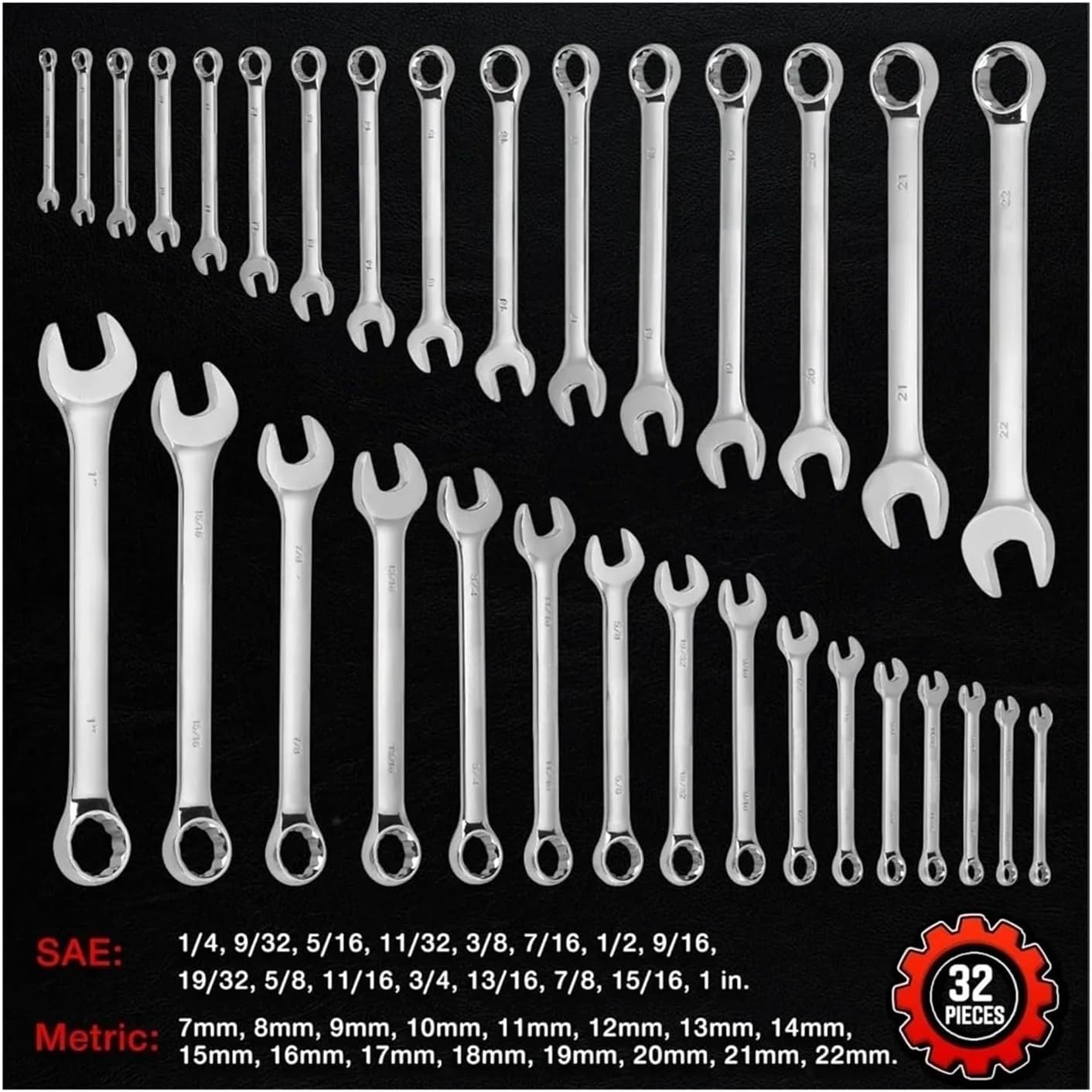 32-Piece Combination Wrench Set Wrenches Chrome Vanadium Steel Box End And Open End Standard Wrench Set With Case