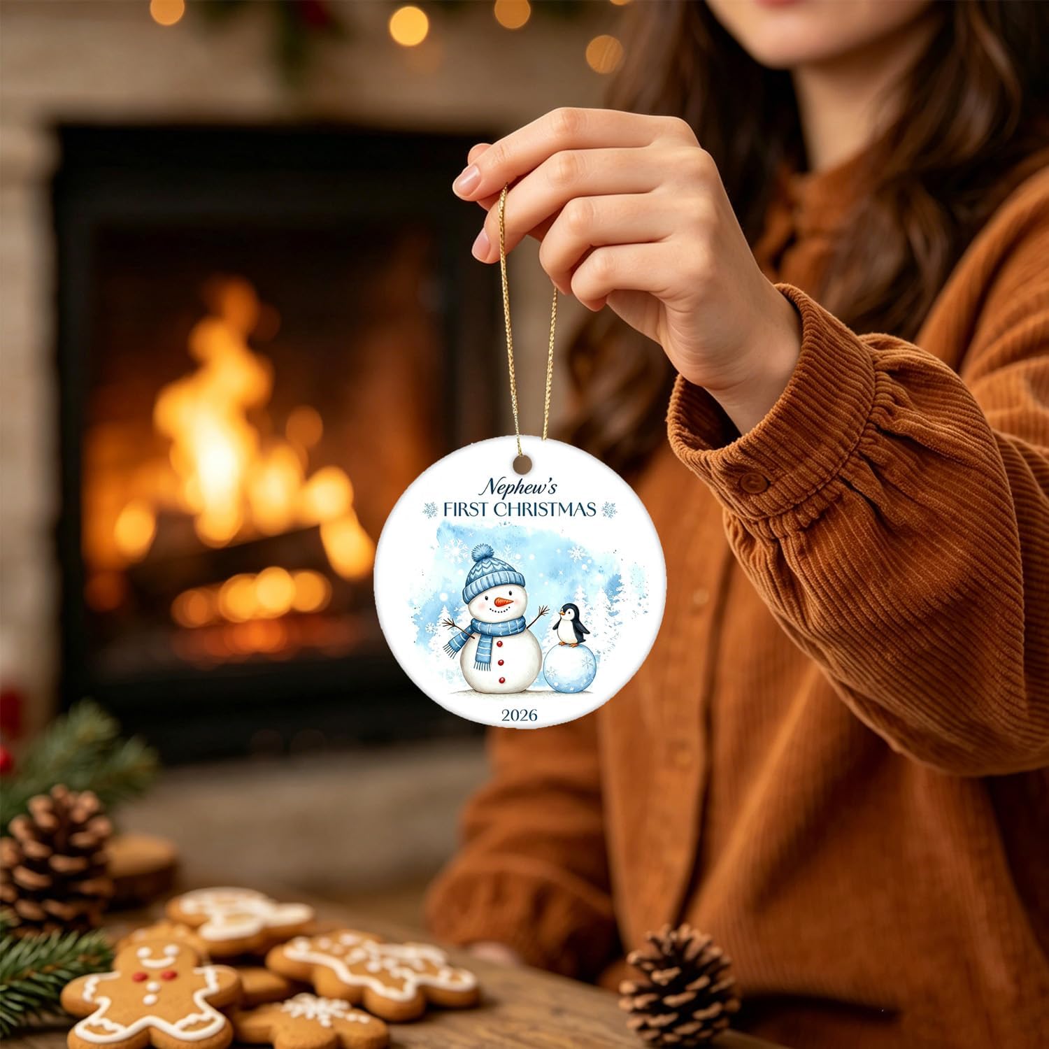 2026 Nephew's First Christmas Ceramic Ornament Hanging Decor, Sentimental Milestone Keepsake Gift for Baby Nephew Newborn Great Nephew image 5