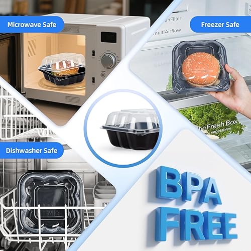 Miniatura 4 de YANGRUI Recipientes de plástico de 6 pulgadas, 17 onzas, paquete de 55 unidades – tapa reutilizable Crystal View anti niebla sin BPA PP Clamshell