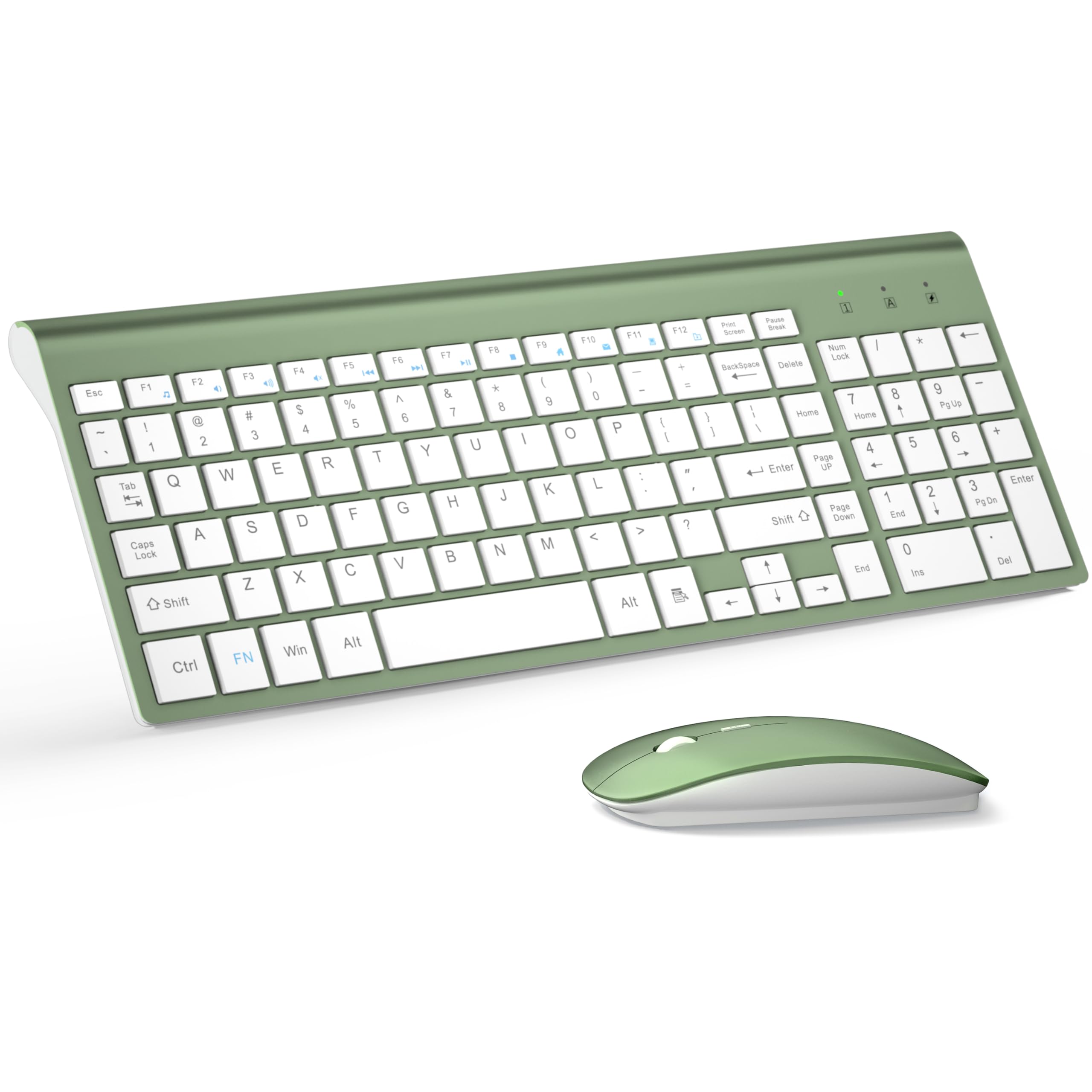 Wireless Keyboard and Mouse Ultra Slim Combo, TopMate - Green White
